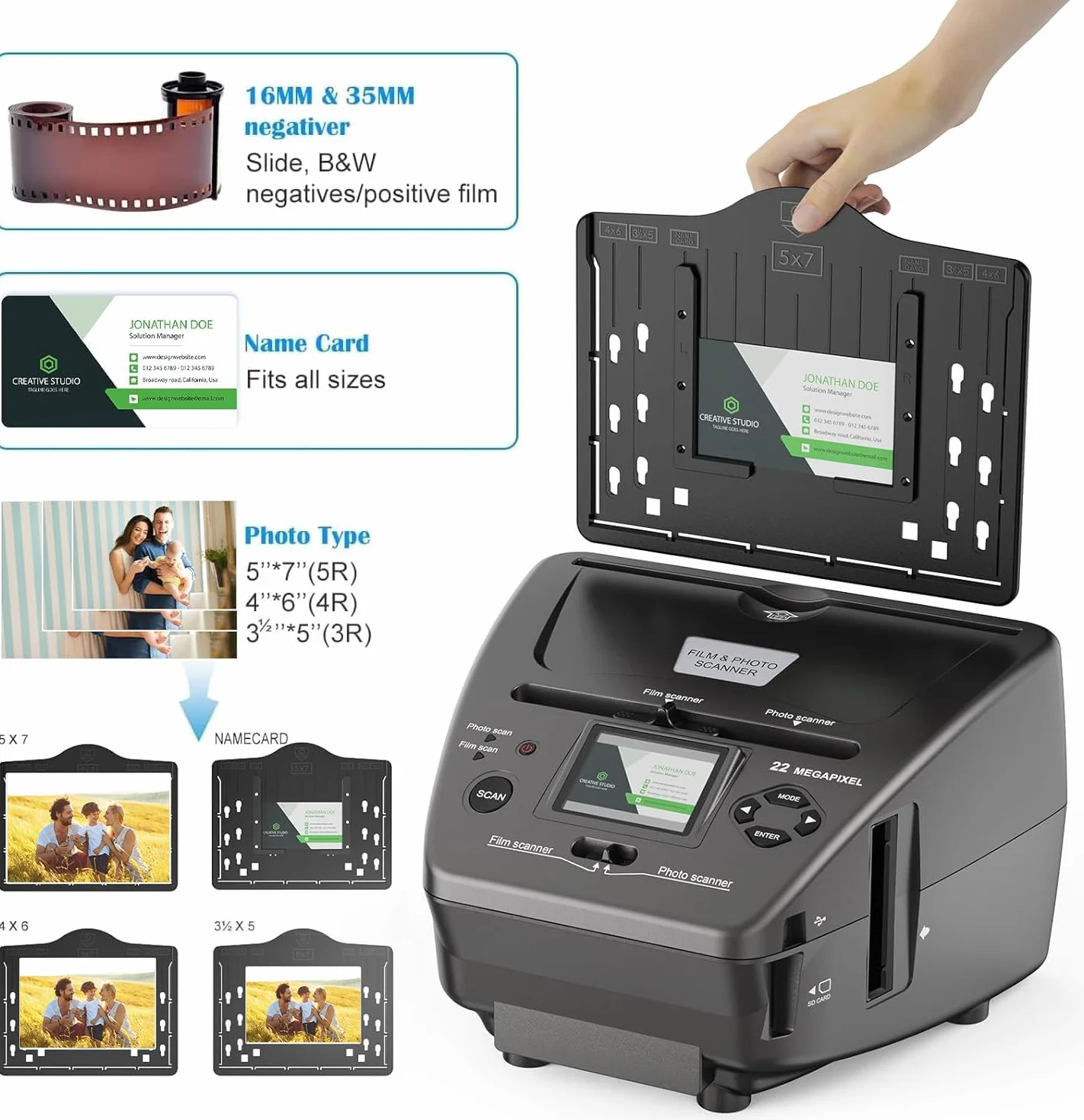 Escáner múltiple para Fotos, Diapositivas y negativas, Convierte Fotos negativas de 35 mm a Formato JPEG Digital, Software de edición de imágenes y Tarjeta de Memoria de 4 GB incluida