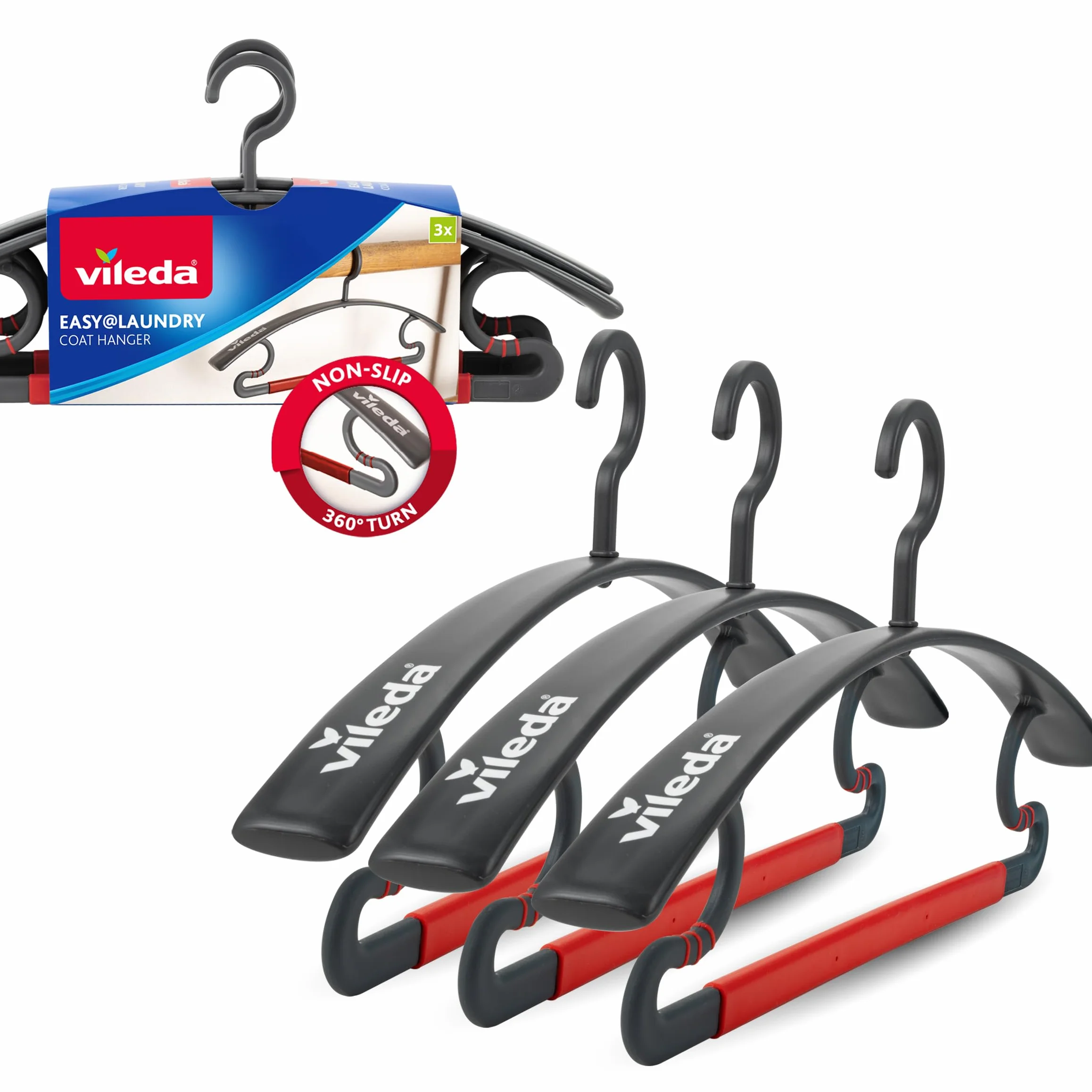 Vileda Juego de 3 Perchas 3 en 1, Antideslizantes, giratorias 360°, hasta 5 kg de Carga