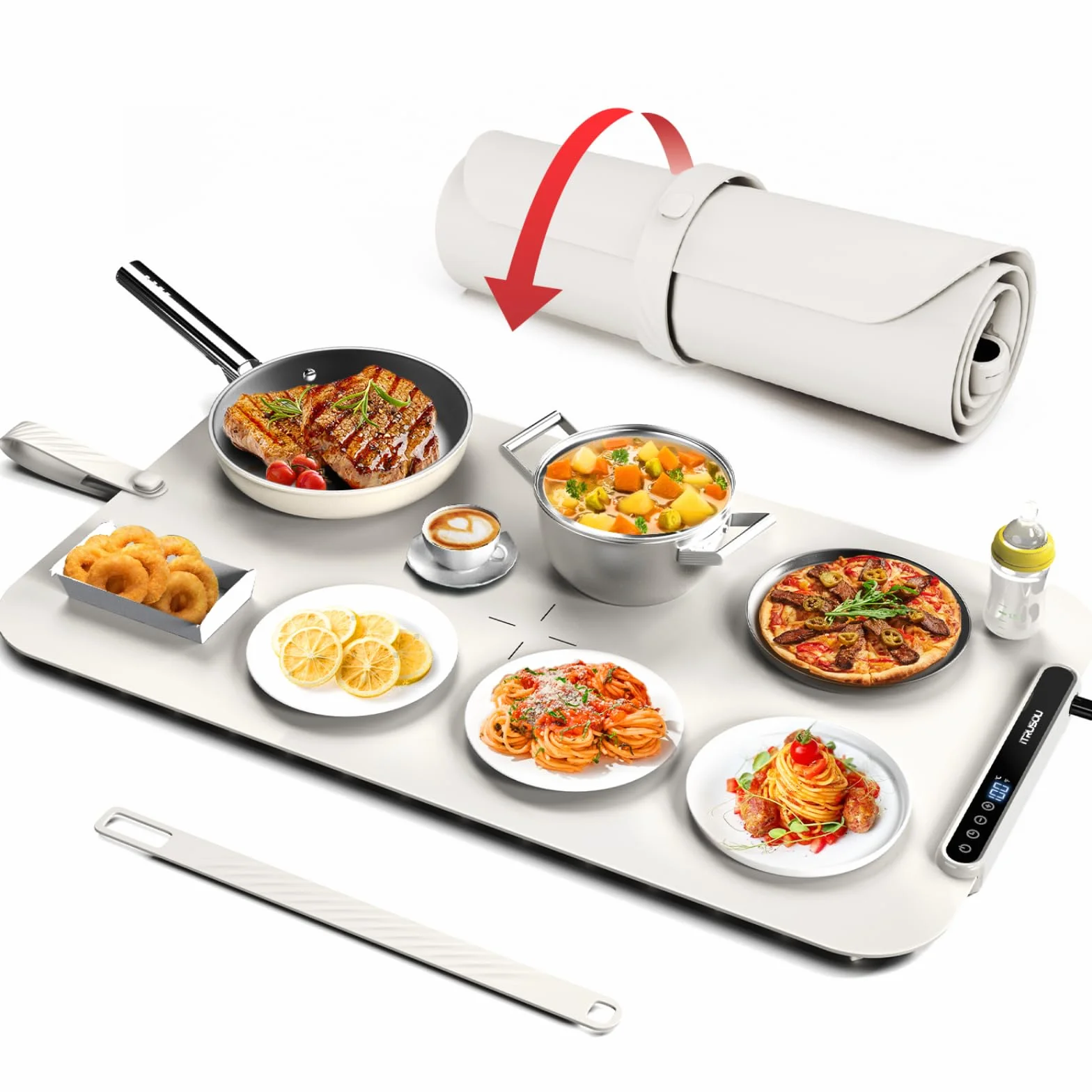 iTRUSOU Bandeja de Calentamiento de Silicona para Alimentos 7 Ajustes de Temperatura Apagado Automático 2-8 Horas Celsius/Fahrenheit