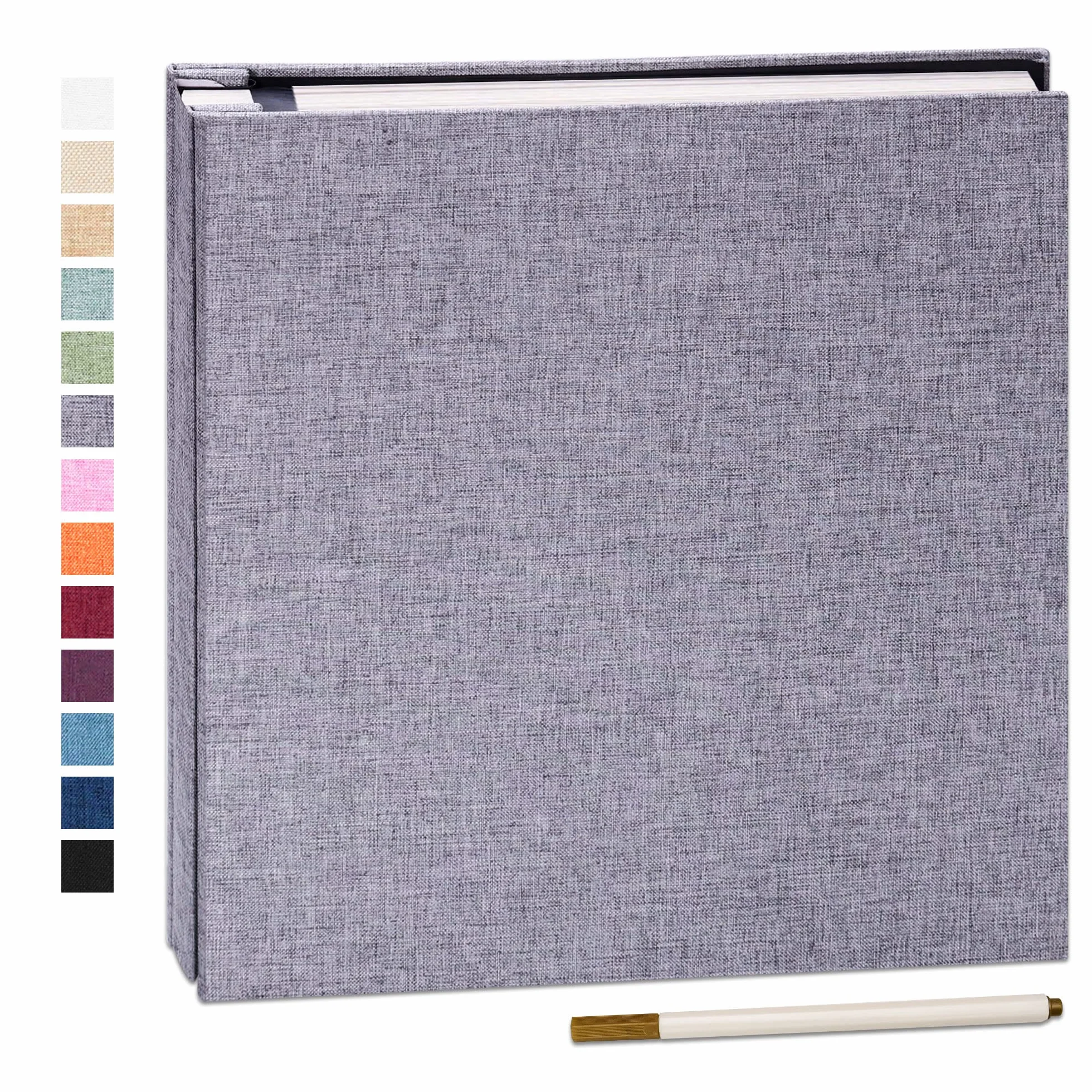 Álbum Fotos Autoadhesivo 28x27 cm Scrapbook 40 páginas Funda de Lino con Bolígrafo Metálico Gris