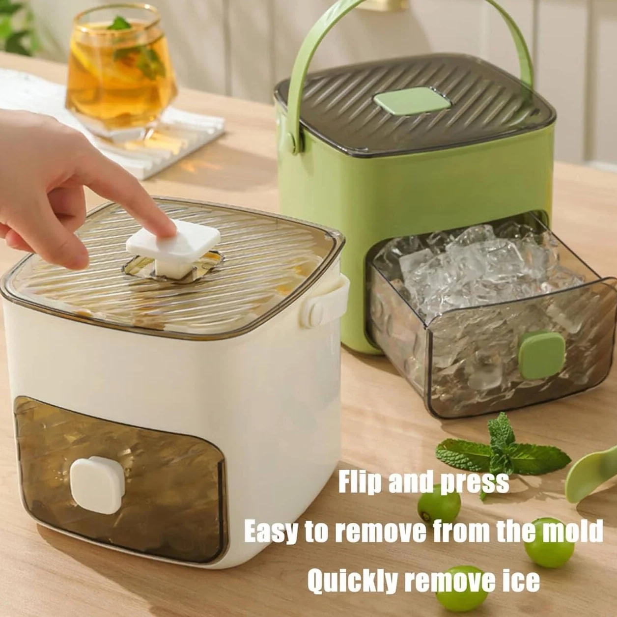 Máquina para Hacer Cubitos de Hielo Tipo Prensa, 48 Rejillas Reutilizables para Café, Cócteles y Jugos
