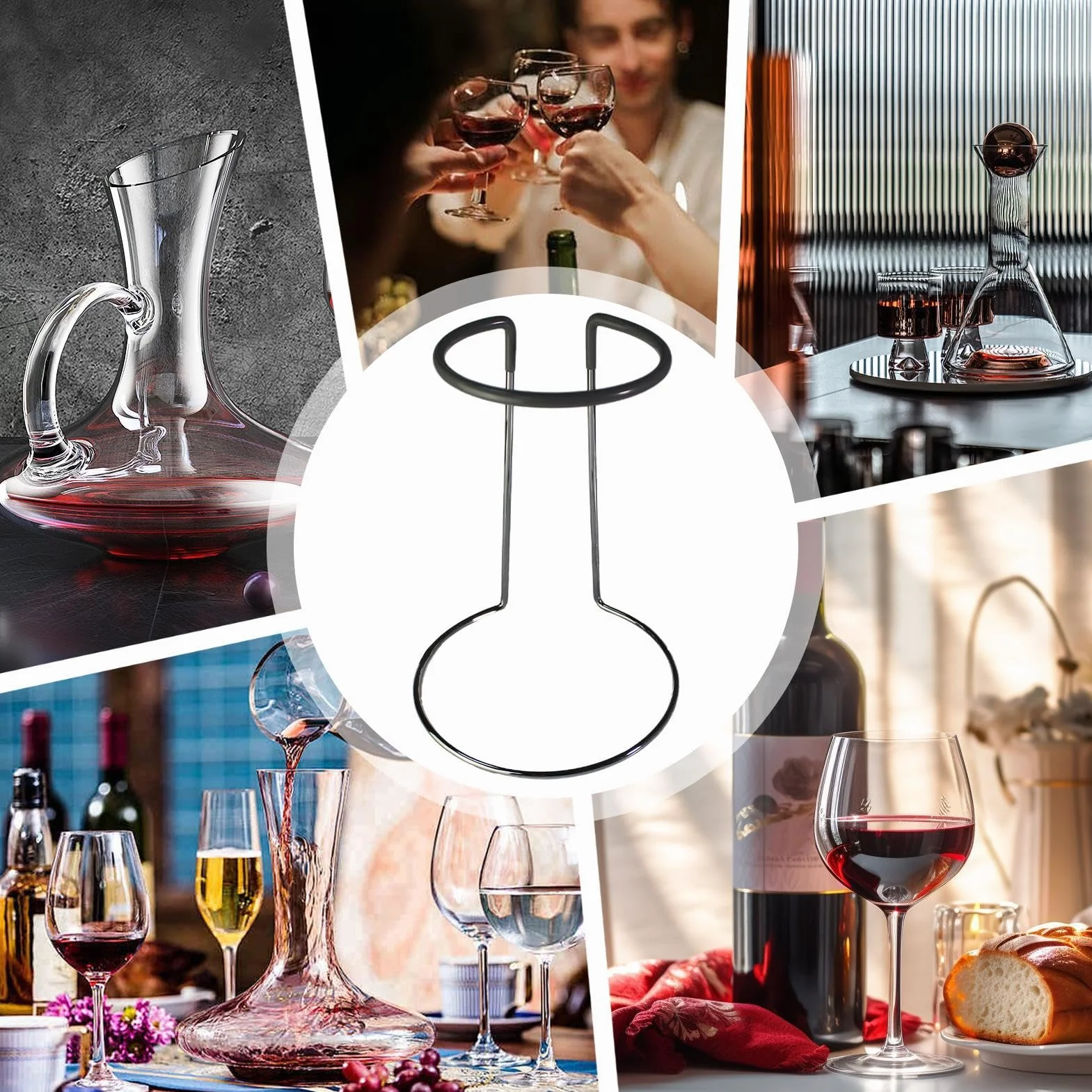 Soporte de secado para decantador de vino con tapa recubierta de goma