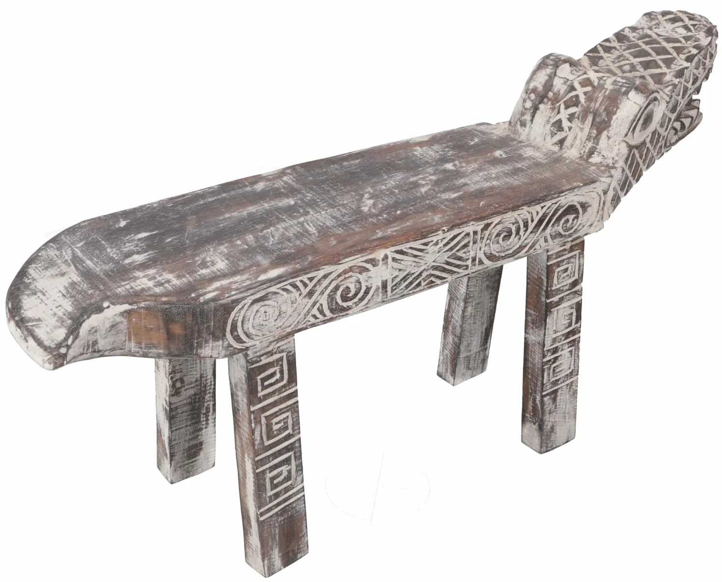 Antiguo Banco de Cocodrilo Tallado Blanco 75 cm Asiento