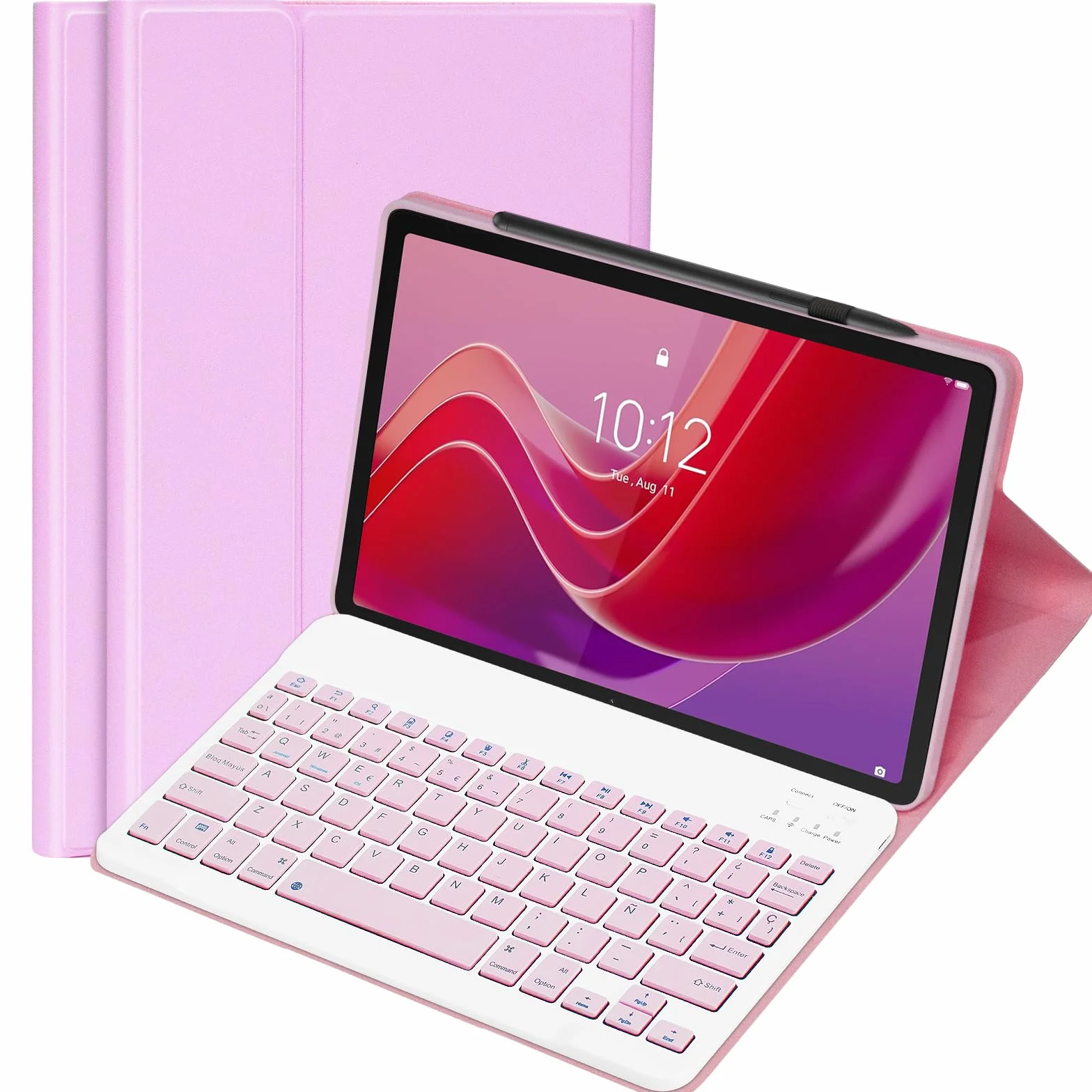 Funda con Teclado para Lenovo Tab M11 (TB-330FU/330XU) 11", Español Ñ, Funda Giratoria Y Teclado Bluetooth Desmontable con Portalápices (Rosa)