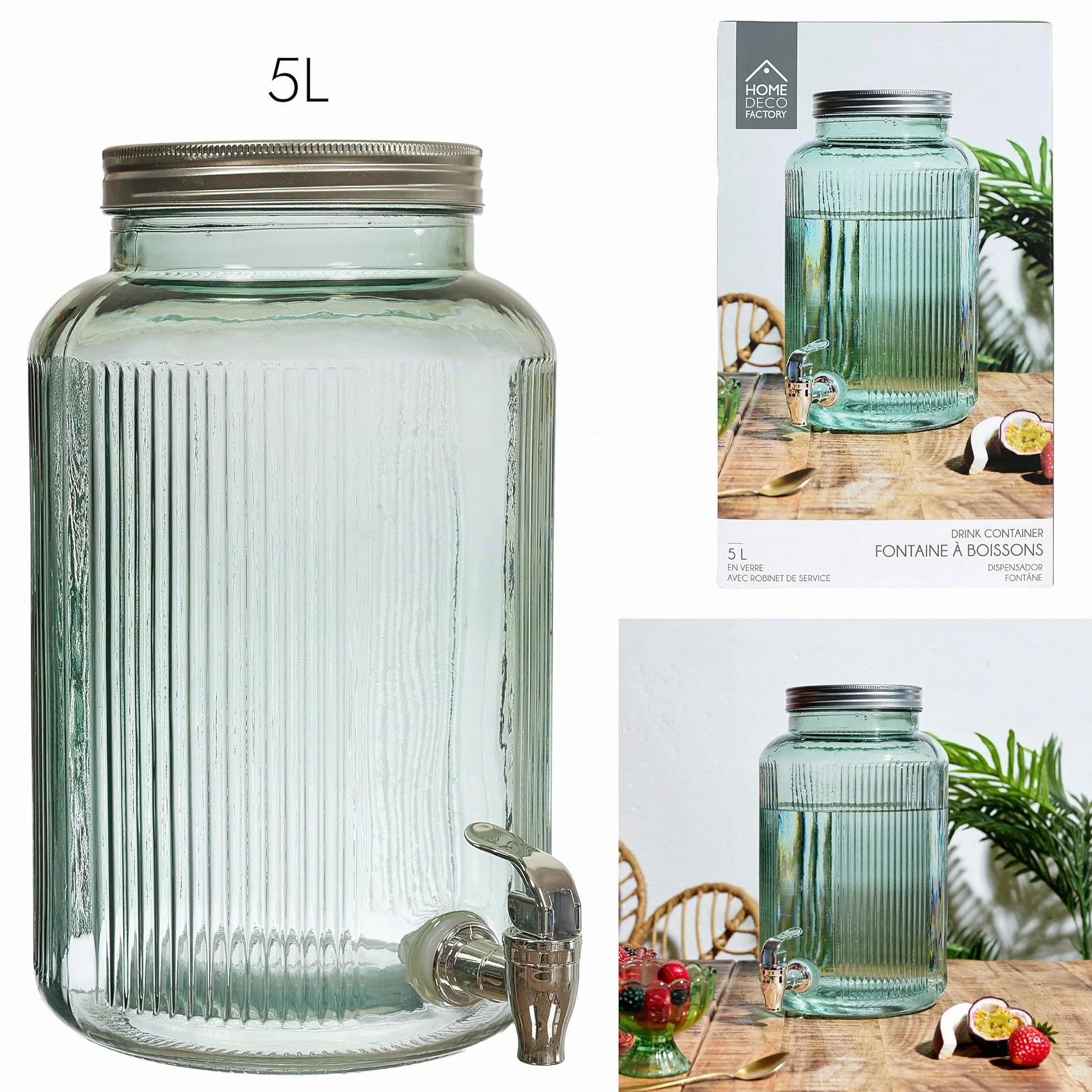 COOK CONCEPT KA0495 Fuente de Vidrio de Color 5L para Bebidas y Aperitivos Cócteles Cervezas Zumos