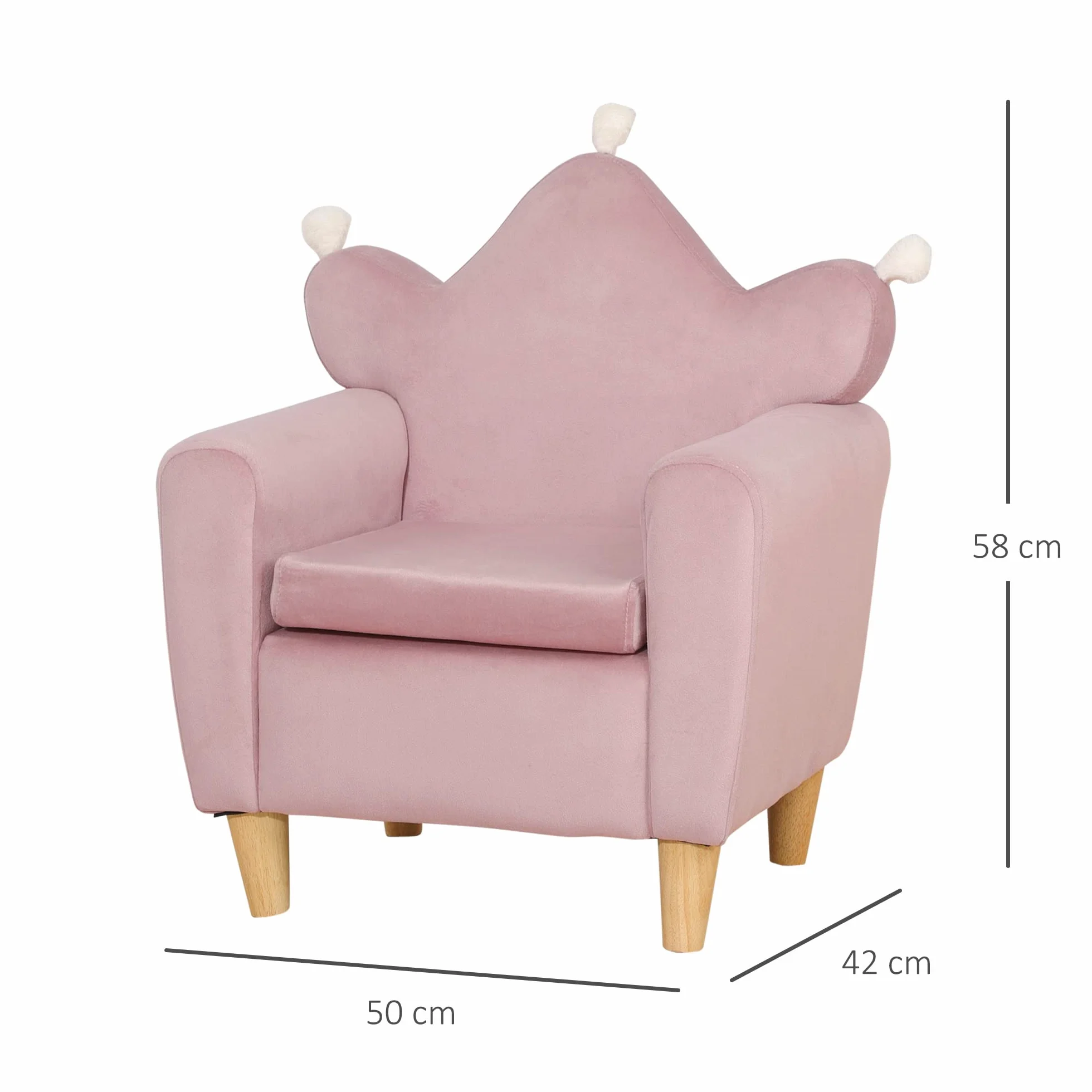 HOMCOM Sillón Infantil Mini Sofá para Niños +3 Años 45 kg 50x42x58 cm Rosa