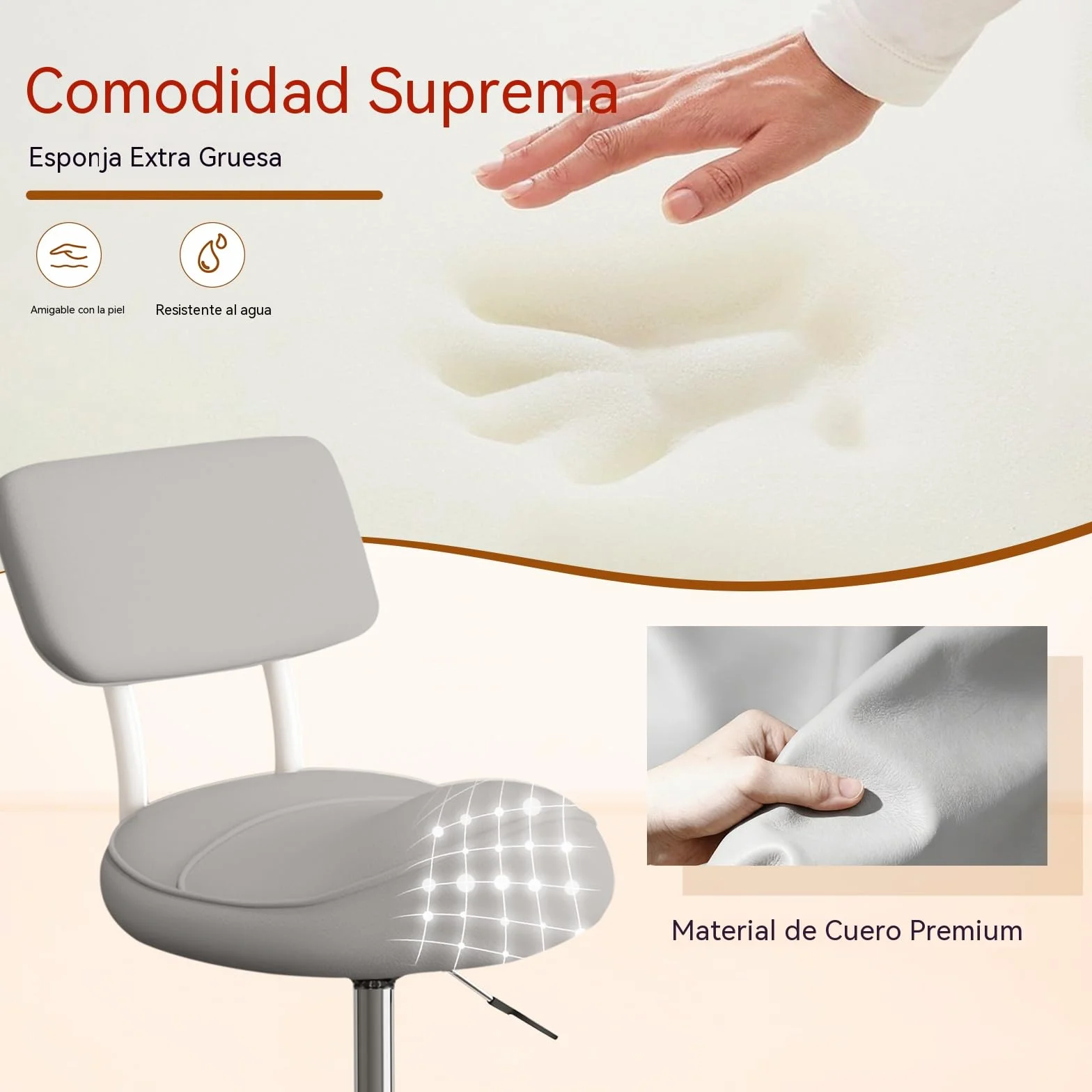 Taburete Giratorio Ergonómico con Respaldo y Ruedas para Peluquería, Dental y Oficina