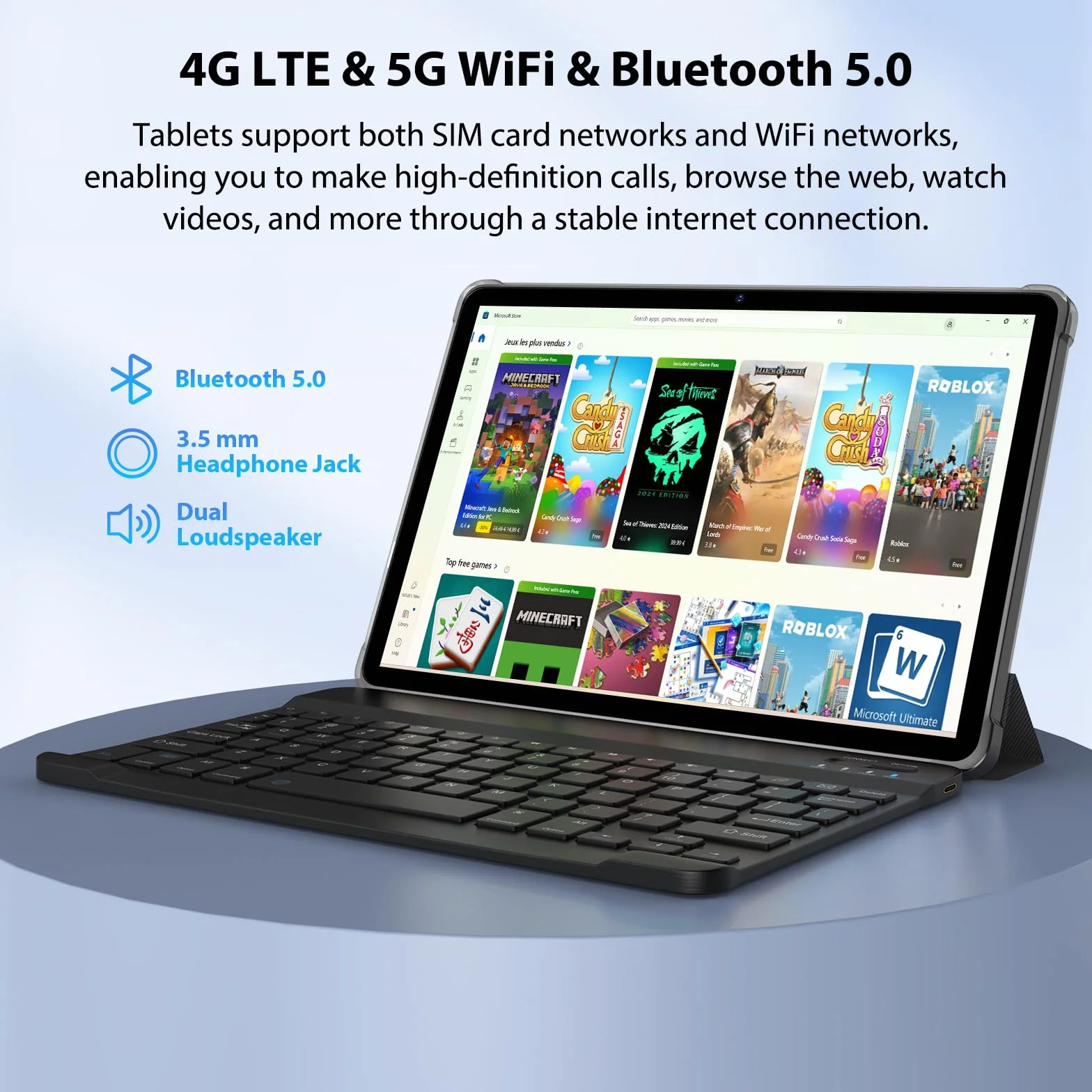 Tablet 11 Pulgadas Android 16 con 36GB RAM+512GB ROM (2TB TF), 4G LTE & 5G WiFi, Octa-Core 2.0GHz, 8000mAh, 13MP+8MP, Widevine L1,Gemini AI, GPS, BT 5.0, Tablet con Teclado, Gris