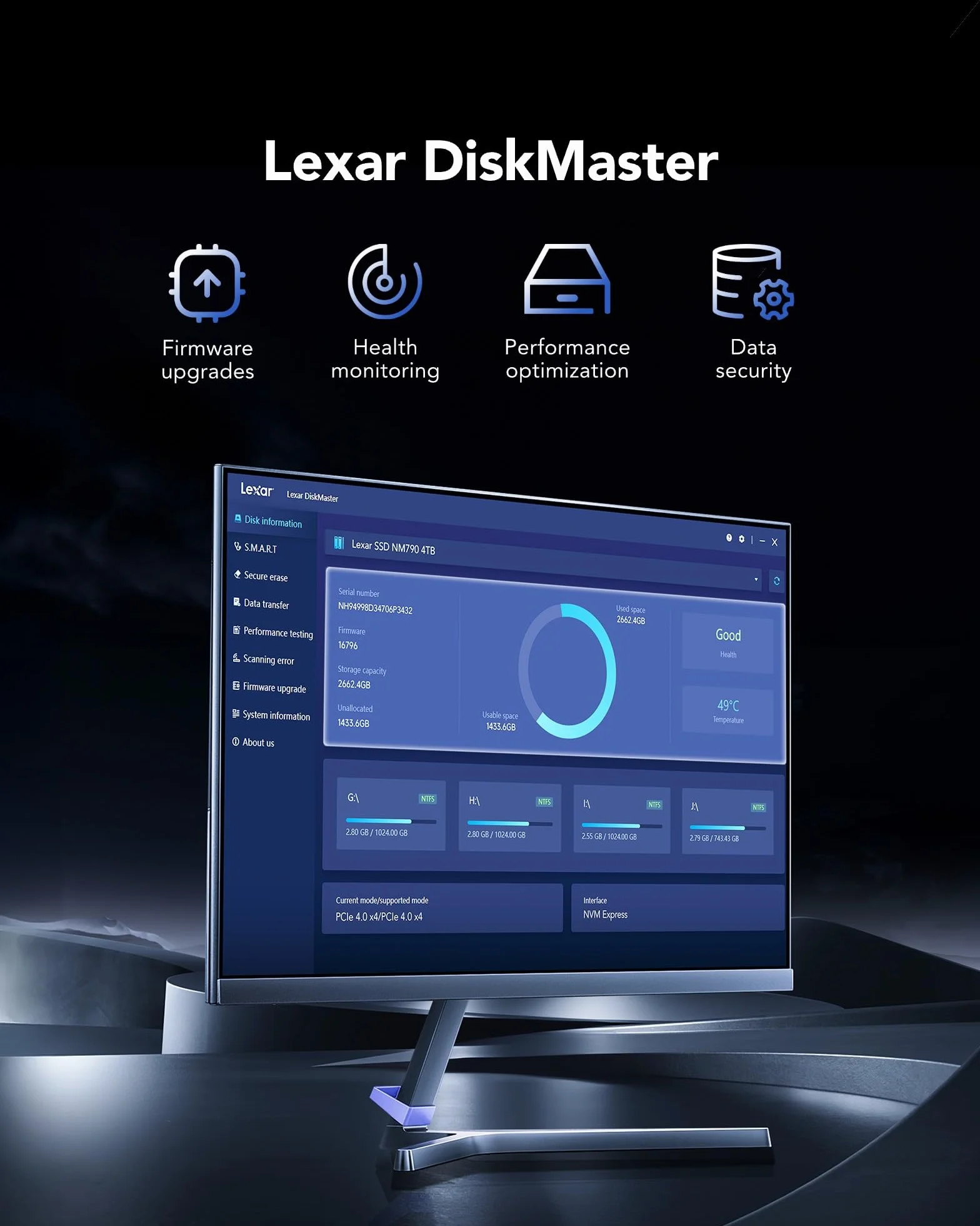 Lexar EQ790 1TB SSD M.2 2280 PCIe Gen4x4 NVMe 1.4 SSD Interno, Velocidad hasta 7000 MB/s, para Cargas de Trabajo Intensivas y Juegos de PC PS5, Unidad de Estado Sólido Interna de Alto Rendimiento