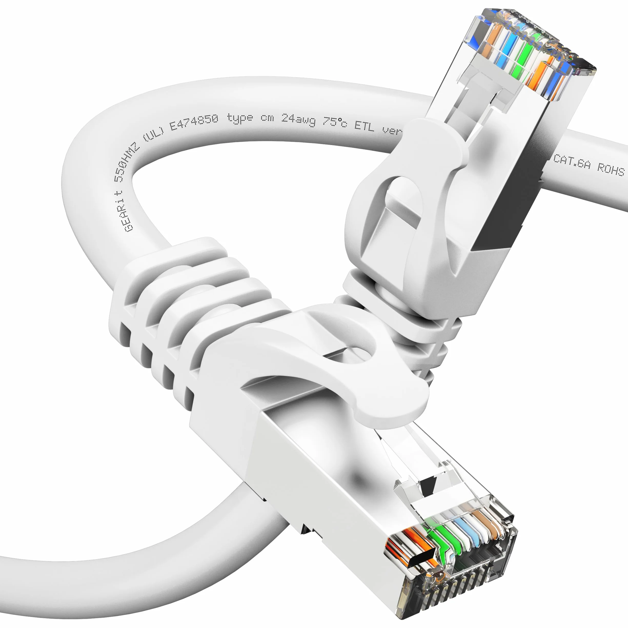 GearIT Cable Ethernet Cat6A (100 pies, blanco) 10 Gbps SSTP blindado largo sin enganches, cable Ethernet blindado SFTP, 26 AWG, 4 pares de cables Cat6 de cobre desnudo sólido, cable de red blindado