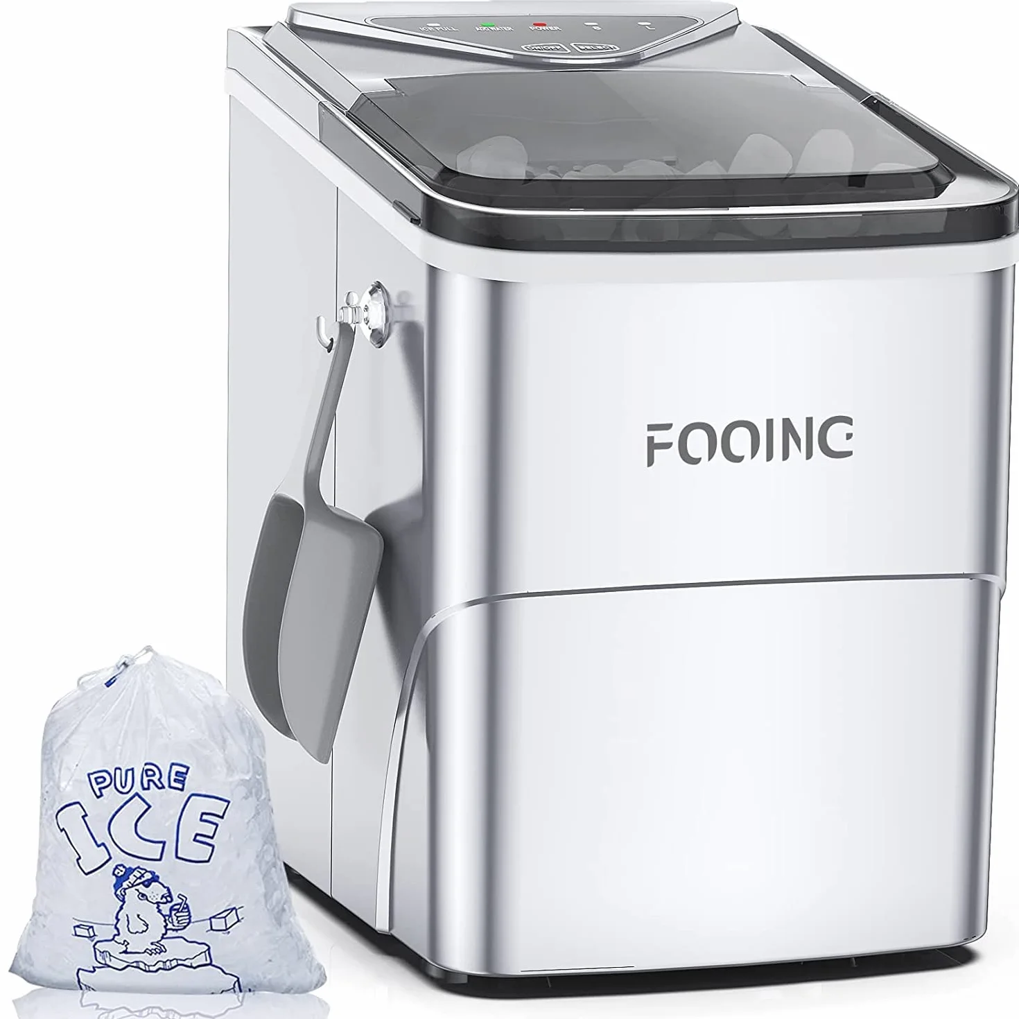 FOOING Máquina de Hielo 15KG/24H 6 Minutos Fabricación de Hielo Doméstica