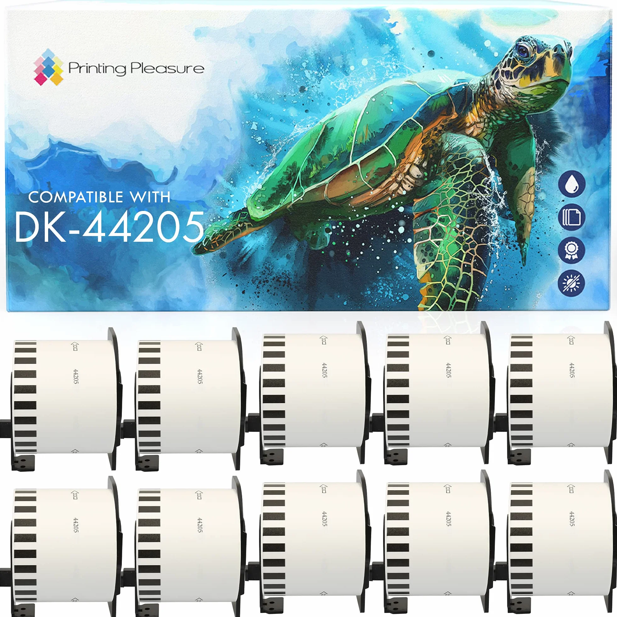 10x Compatible Rollo de Etiquetas DK-44205 62mm x 30.48m Cinta continua de papel removible para Brother P-Touch QL-500 570 700 710W 720NW 800 810W 820NWB 1100 1110NWB, alta capacidad adhesiva, blanca