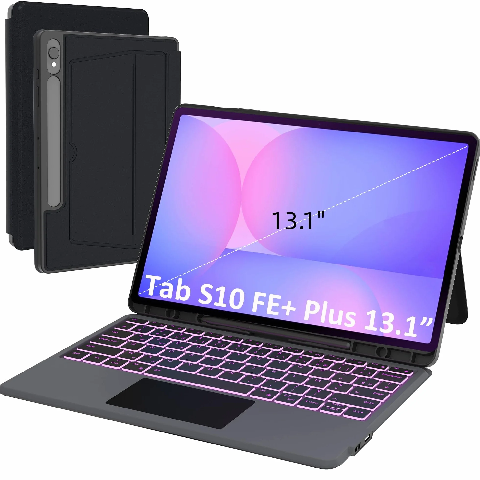 Carcasa de teclado para Samsung Galaxy Tab S10 FE+ Plus de 13,1 pulgadas: 7 colores retroiluminados magnéticos con teclado extraíble con Trackpad | Teclados Azerty francés inalámbricos para Galaxy