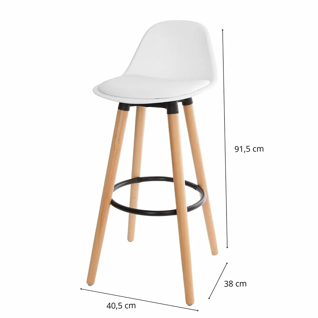 Acomoda Textil Juego de 2 Taburetes de Bar para Cocina, Silla Alta Acolchada con Respaldo y Reposapiés 40,5x38x91,5 cm Blanco