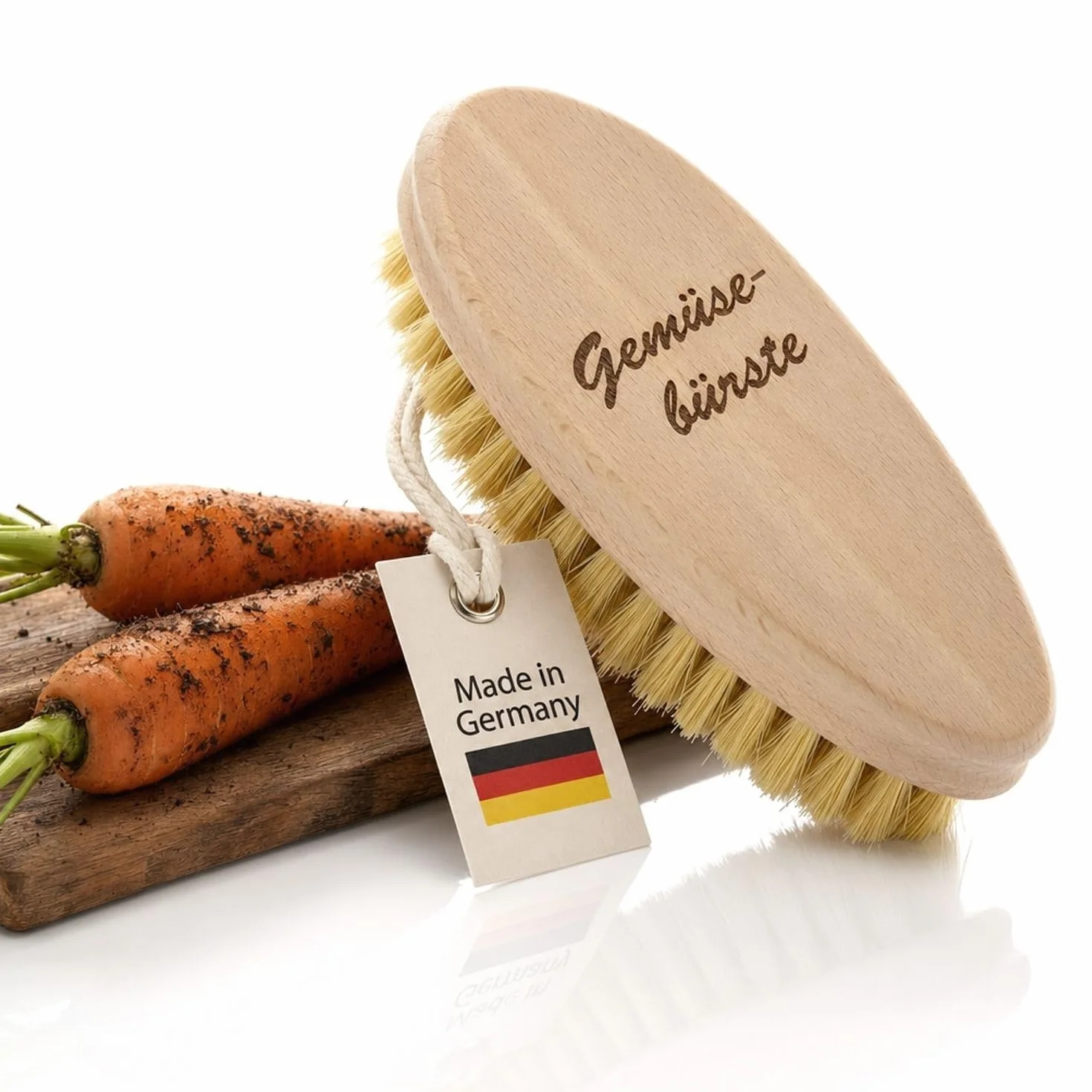 Cepillo para verduras de madera con cerdas naturales, cepillo sostenible de madera de haya, cepillo ecológico para lavar verduras y frutas, resistente y duradero, fabricado en Alemania