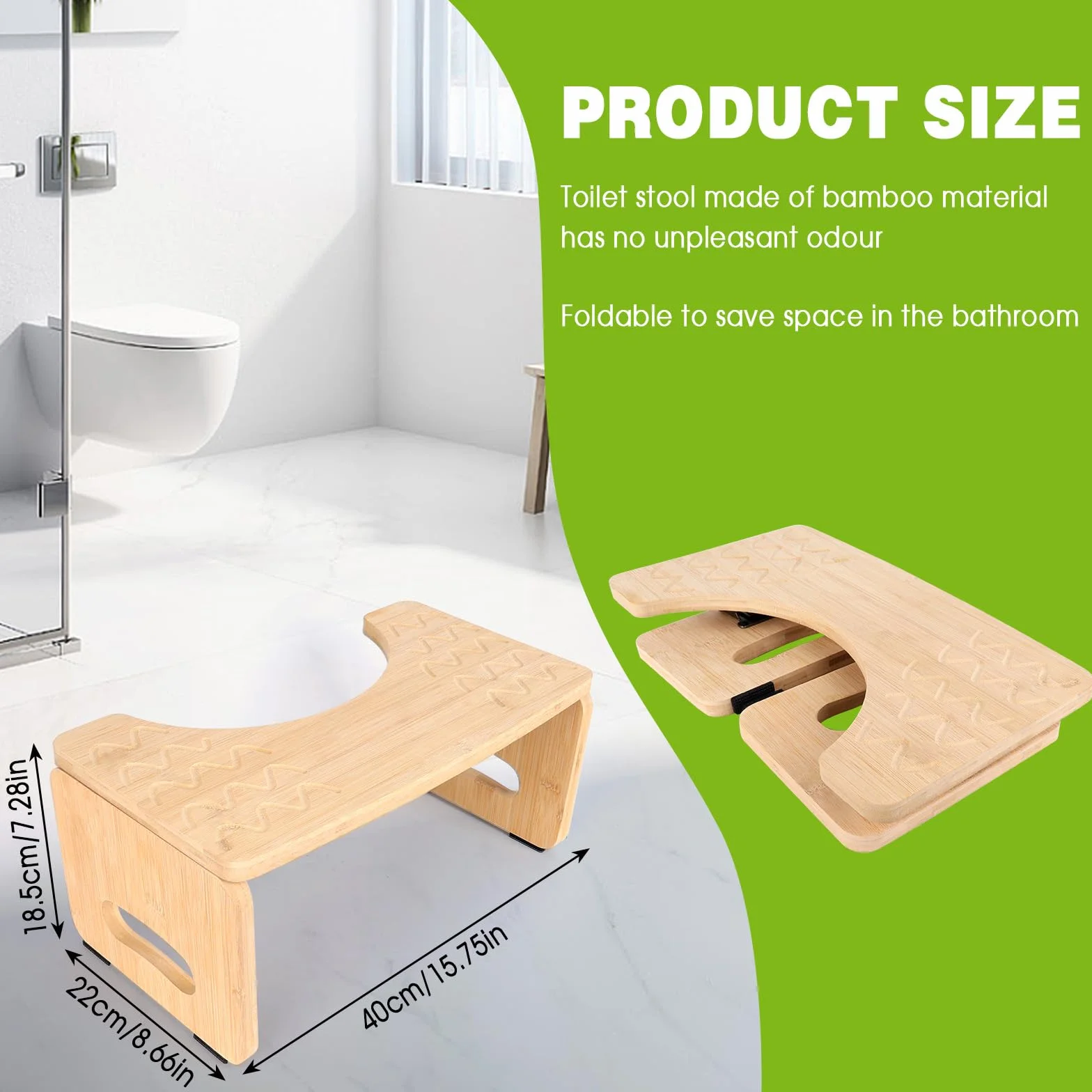 Taburete Inodoro de Bambú Plegable con Almohadillas Antideslizantes