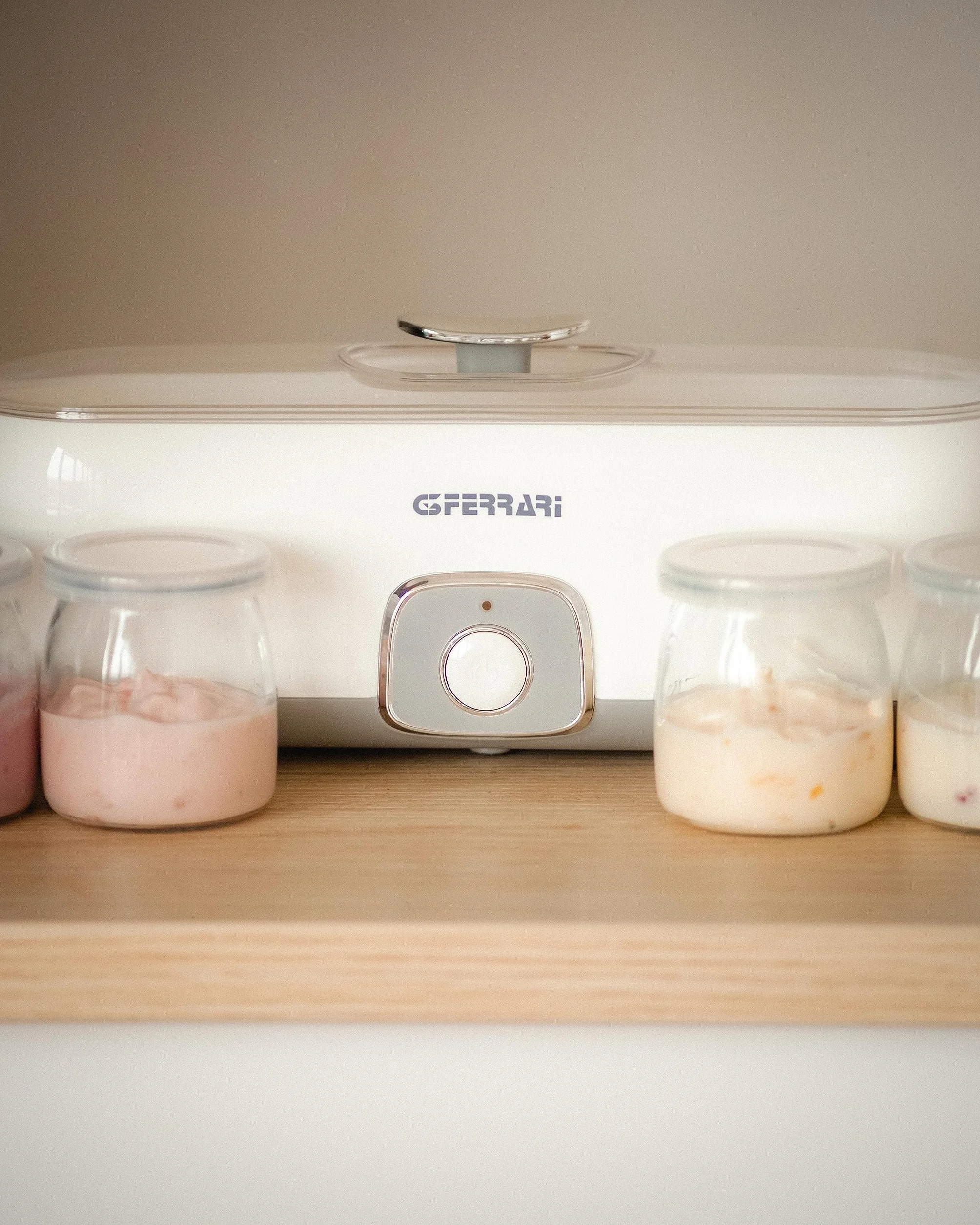 G3 Ferrari G10133 Fermento 4 Yogurtera, 4 tarros de cristal 180 ml, 20 W, Blanco