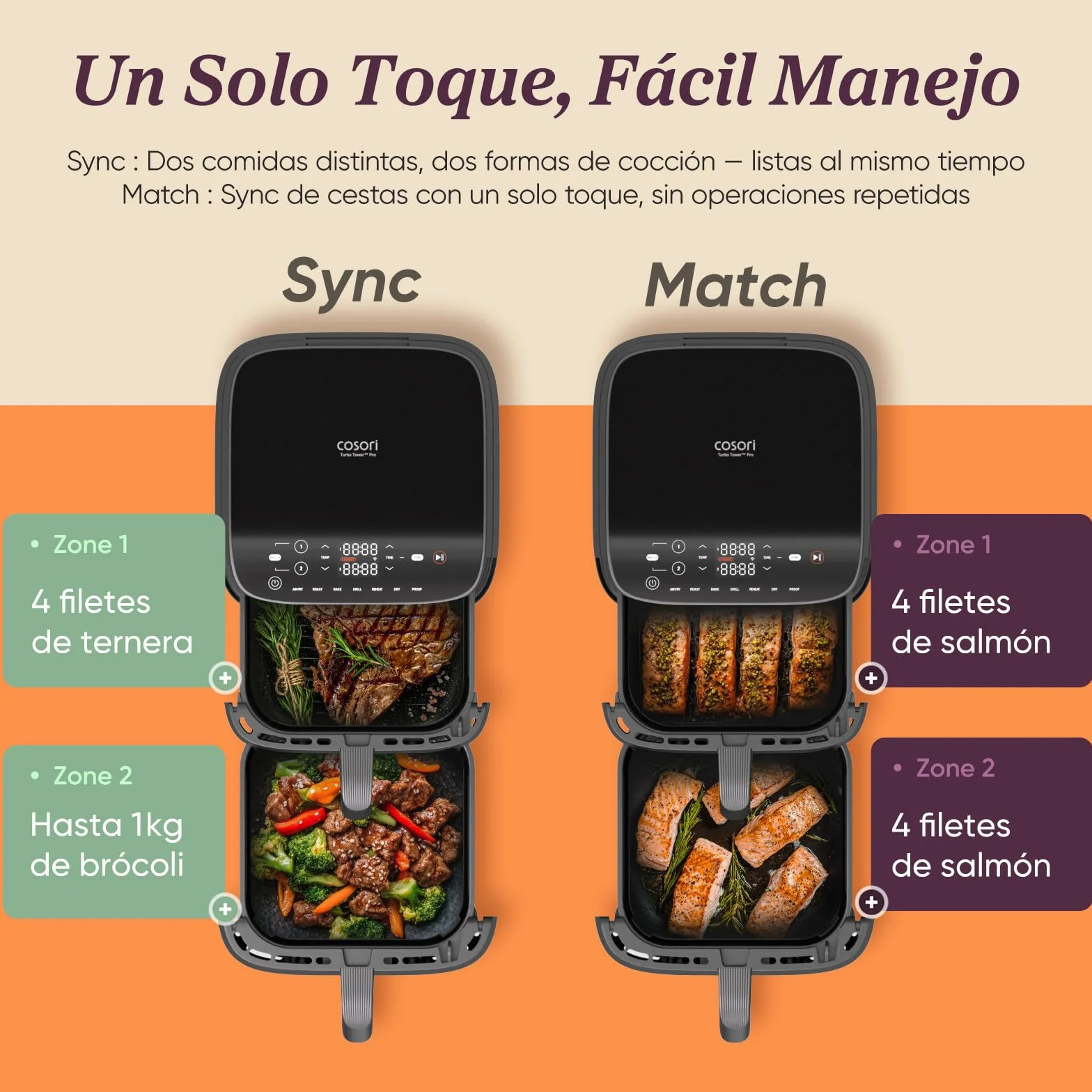 Cosori Freidora de Aire Turbo Tower Grande 10.8L Doble Cesta Vertical Turbo Blaze 6 en 1 2630W