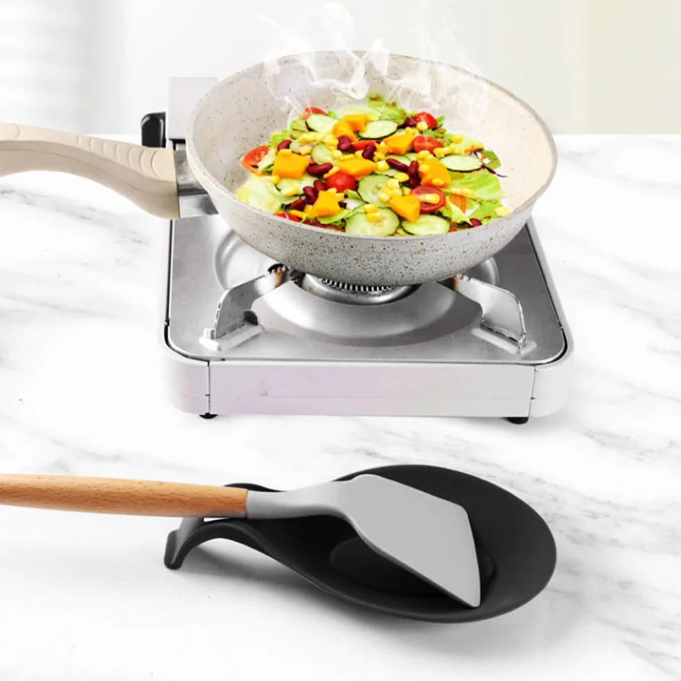 Soportes para Cucharas Silicona Grado Alimenticio Resistente Calor Forma Almendra Bandeja Cocina
