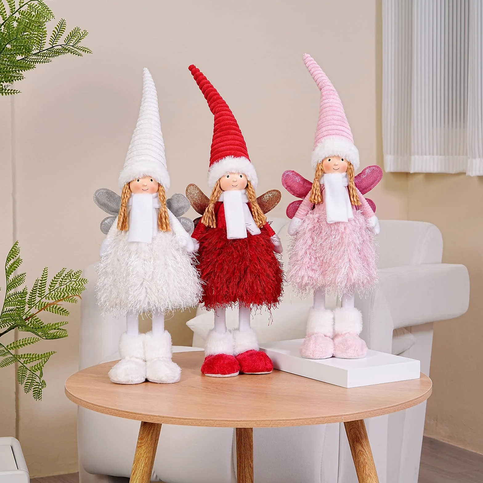 Figura de hada de ángel de tela decoración navideña rojo para interior