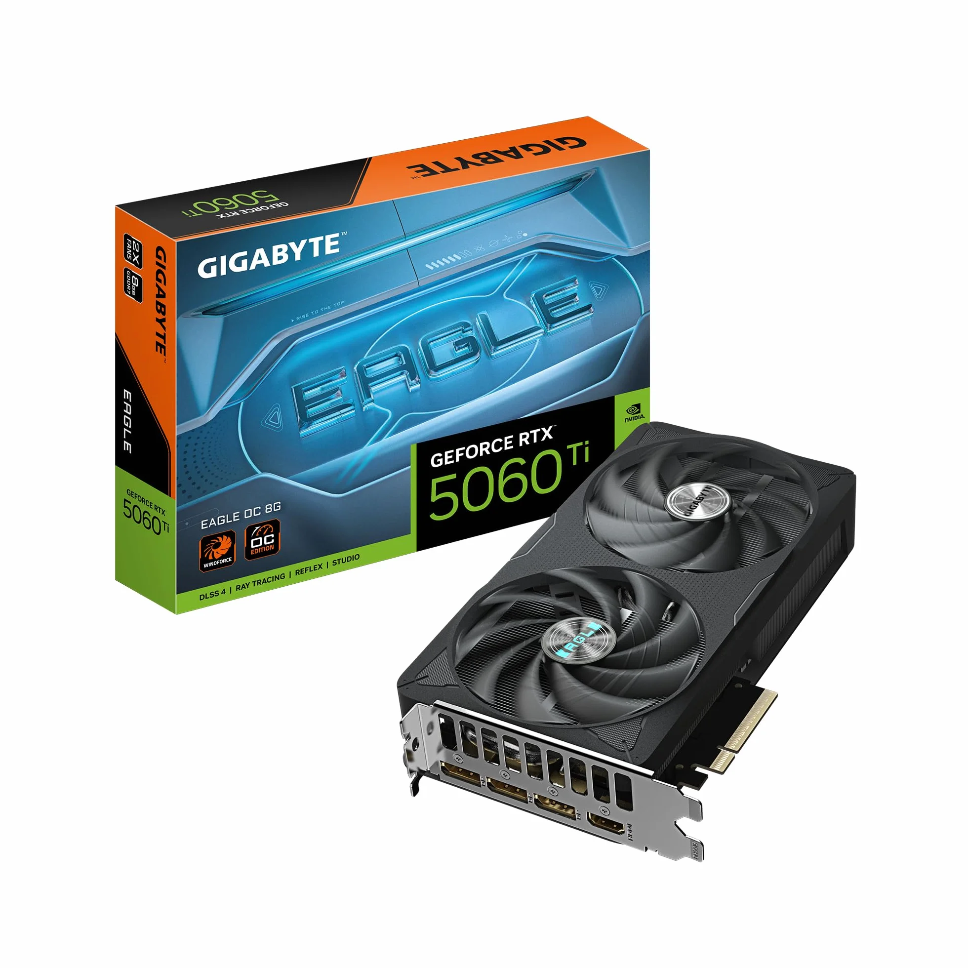 GIGABYTE GeForce RTX 5060 Ti Eagle OC 8G Tarjeta Gráfica – 8 GB GDDR7, 128 bits, PCI-E 5.0, 2617 MHz Frecuencia del núcleo, 3 x DisplayPort, 1 x HDMI, GV-N506TEAGLE OC-8GD