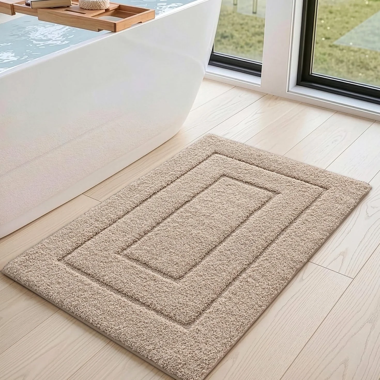 Alfombra Baño Antideslizante 40 x 60 cm Microfibra Súper Absorbente Lavable Máquina Beige