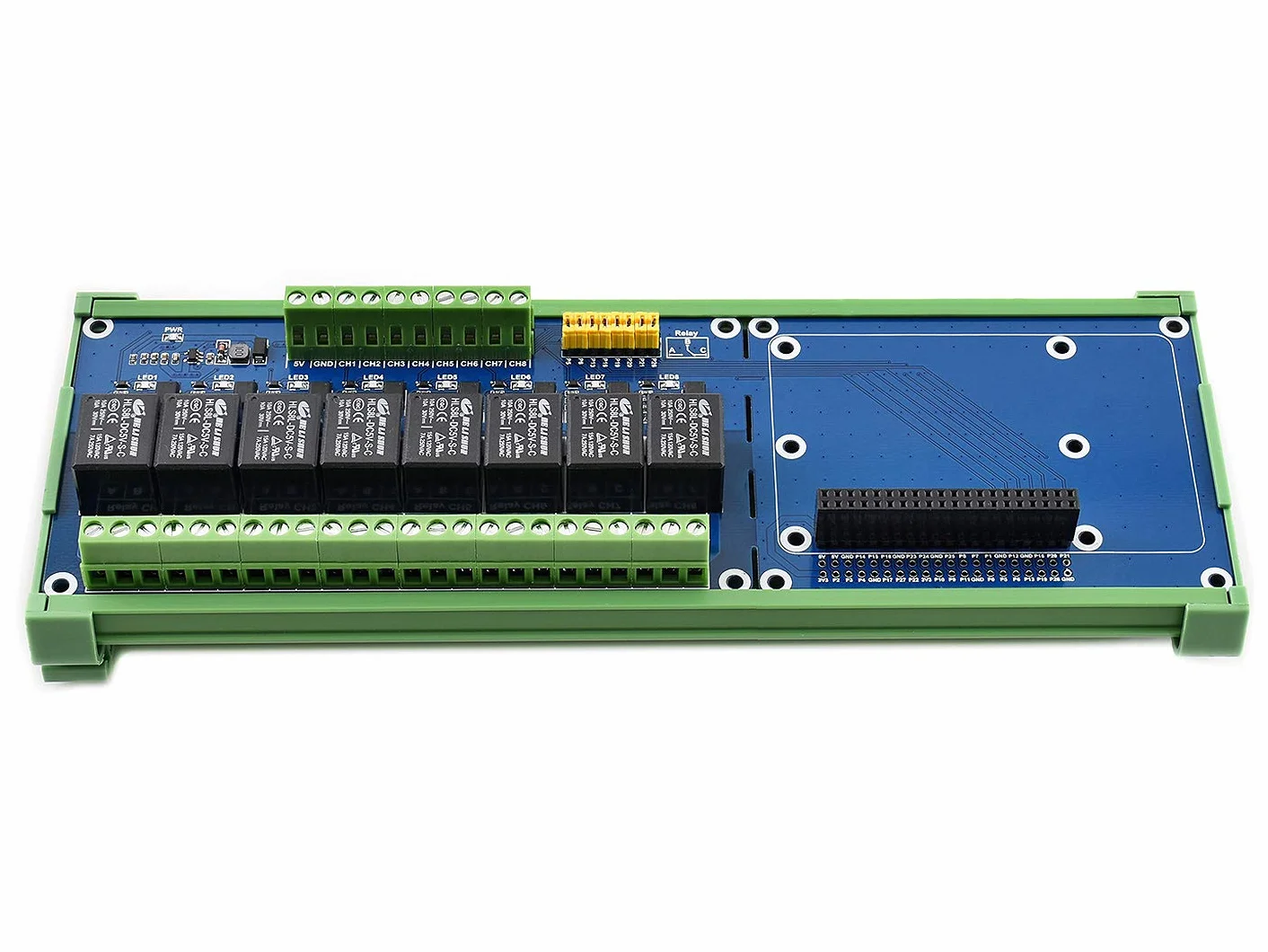 Waveshare 8-ch Relays Expansion Board Compatible with Raspberry Pi Control High Voltage Products Standard Rail Mount Bottom Case