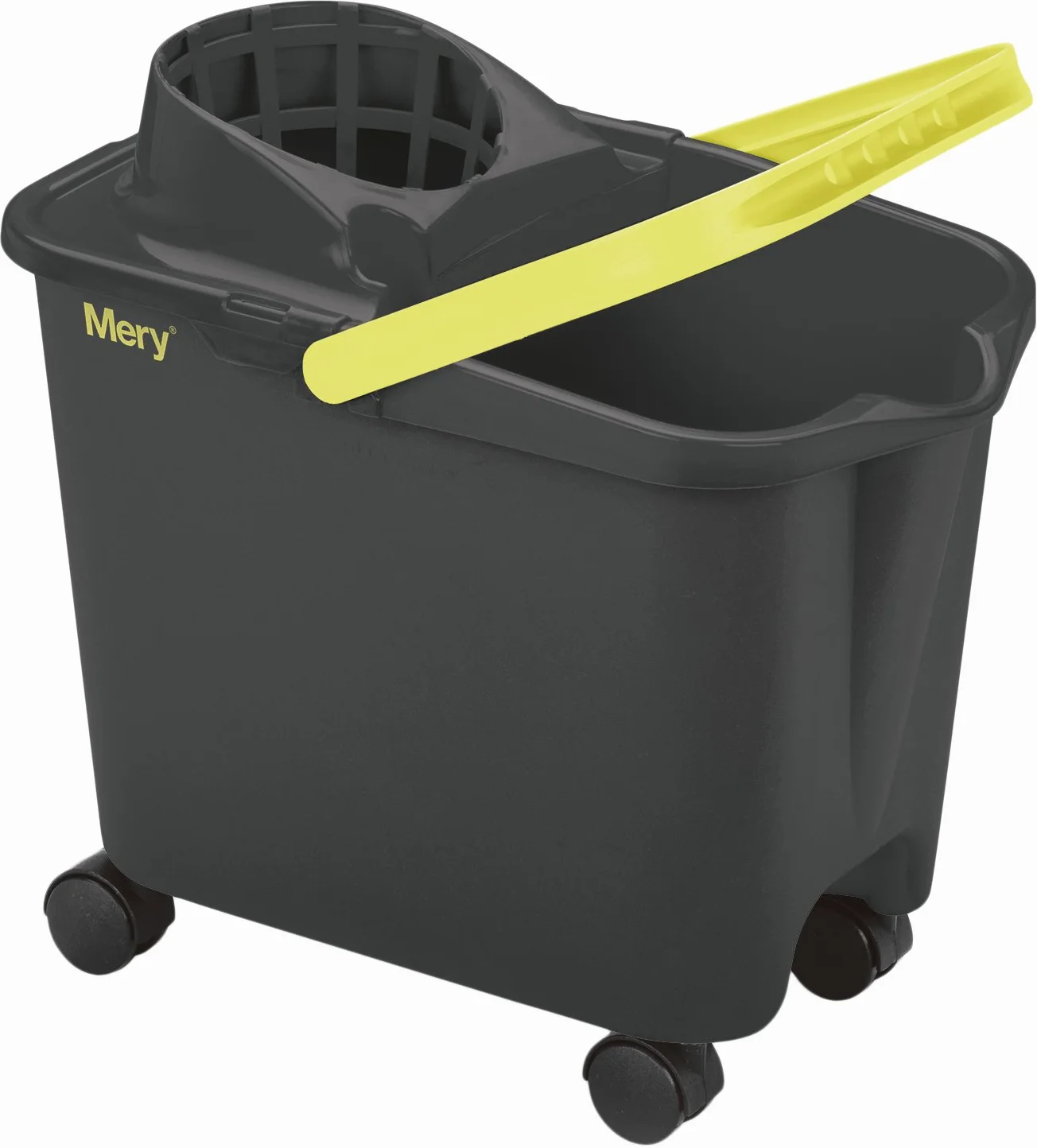 Mery Cubo para fregona con escurridor ruedas giratorias 14 litros Gris