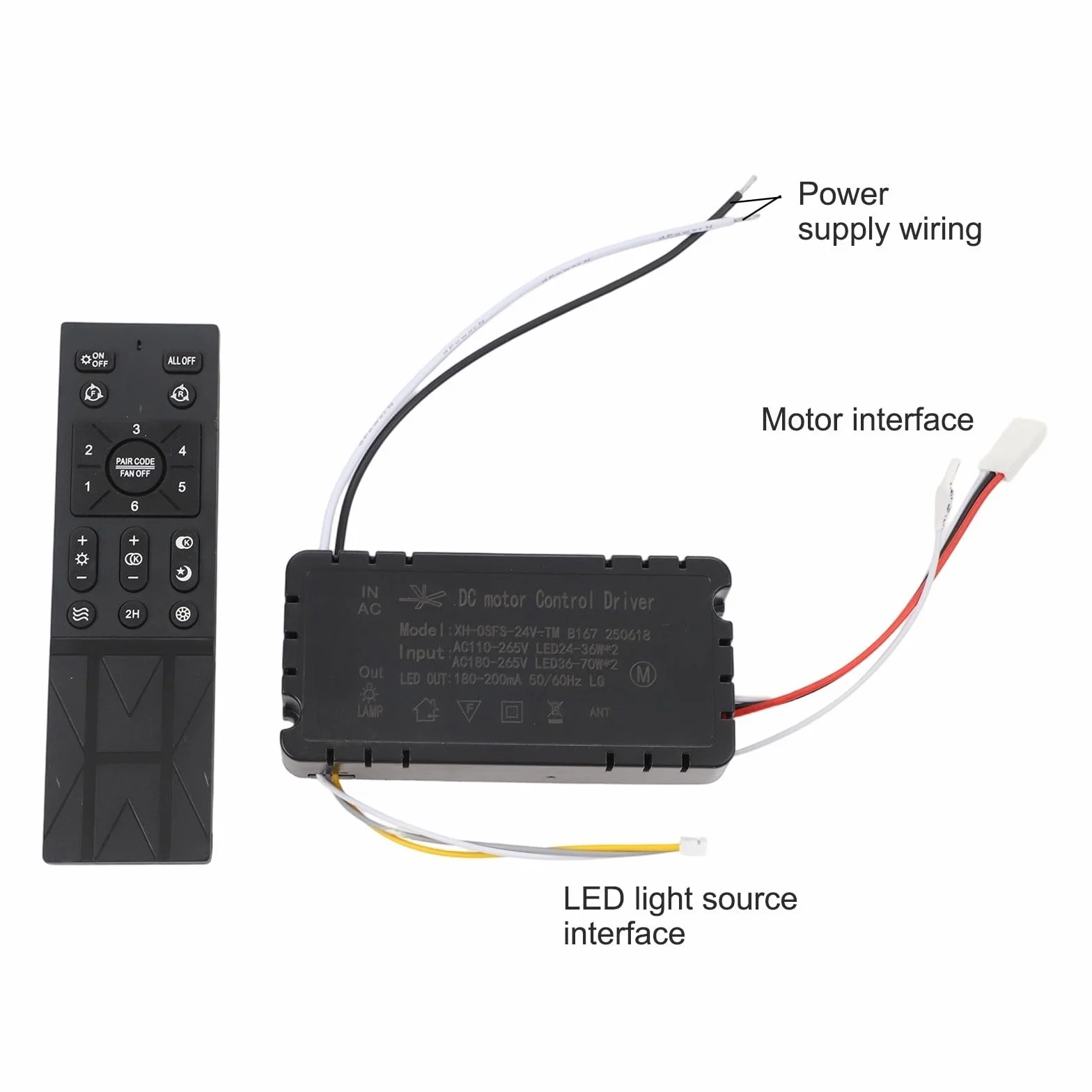 Kit de controlador de atenuación inalámbrico de luz de ventilador de techo, controlador de frecuencia variable de 6 velocidades con monitor de batería