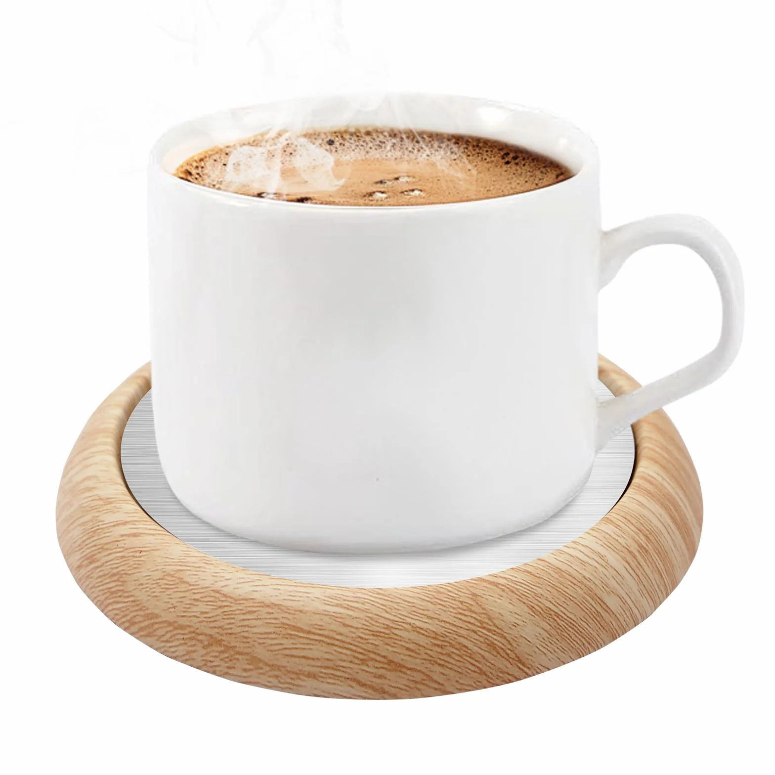 UniM - Calentador de taza por USB, para bebidas, café, tetera y uso doméstico (grano de madera oscura) amarillo