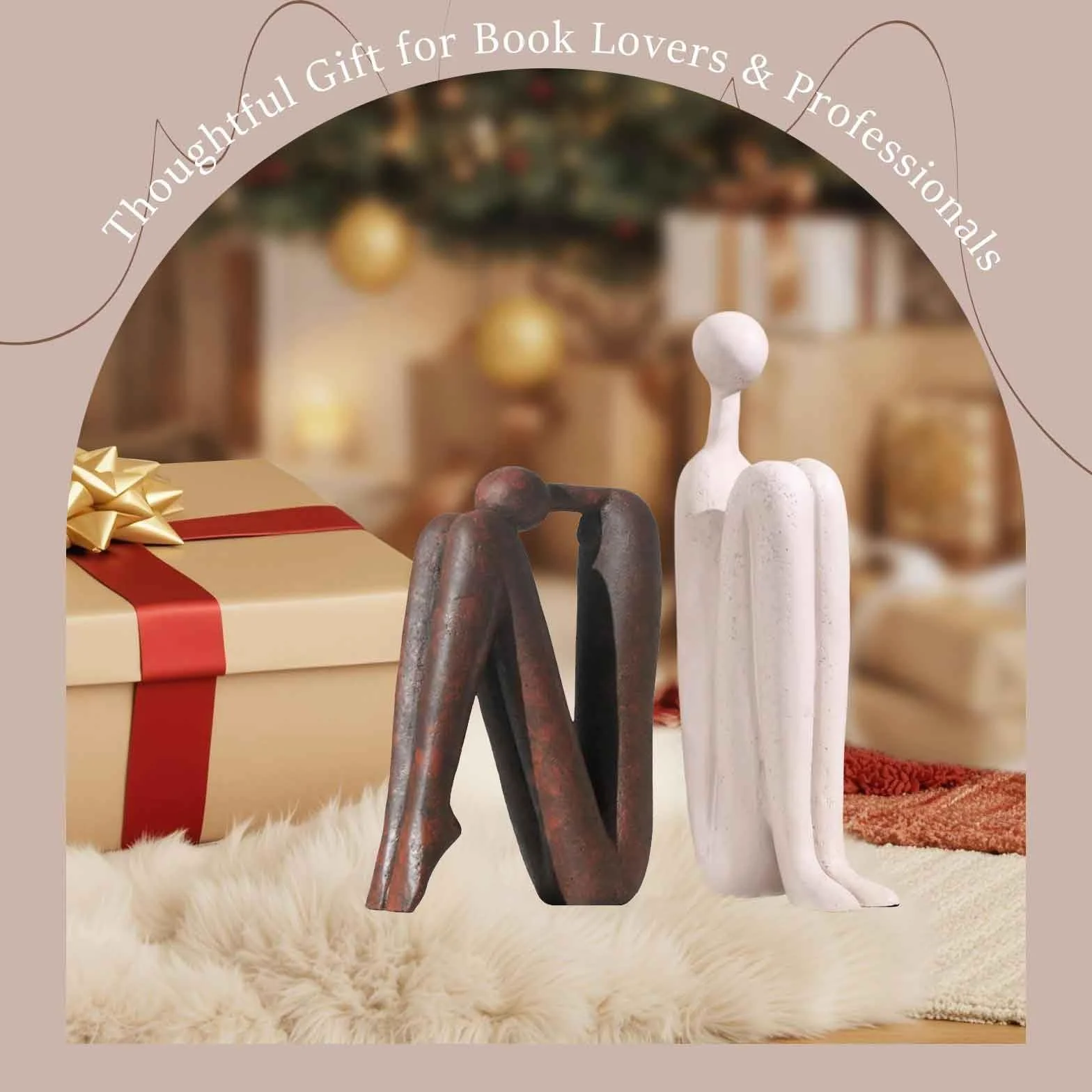 Sujetalibros Decorativos de Cerámica Set de 2 – Figuras Abstractas Modernas Blanco y Marrón – Pesados para Libros