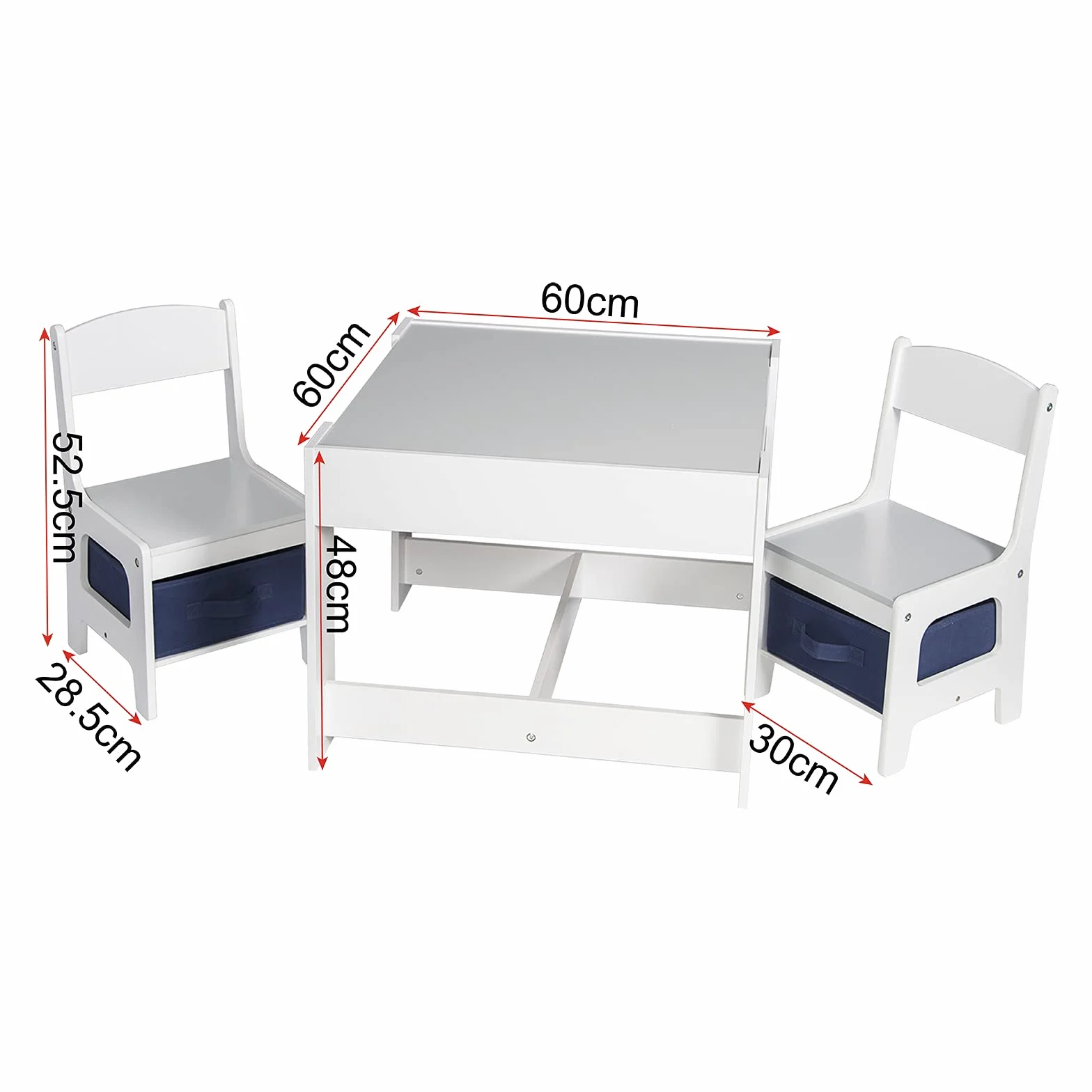 EUGAD Juego de Mesa y 2 Sillas Infantiles de Madera y MDF con Almacenamiento Gris Blanco