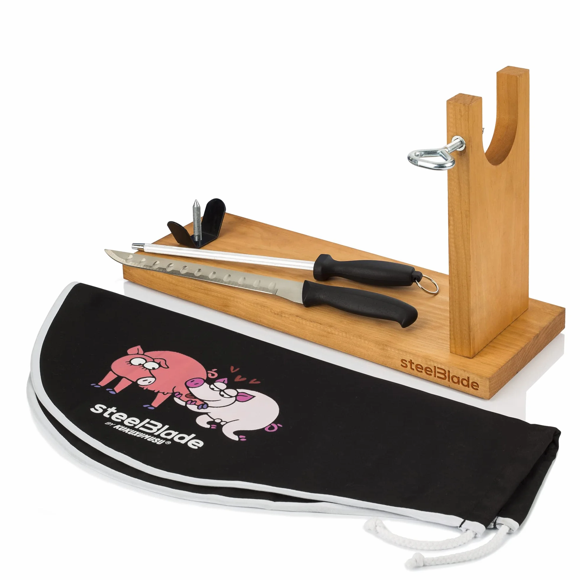 Kukuxumusu Jamonero Soporte Con Cubre Jamón y Cuchillo Chaira - Fabricado en España
