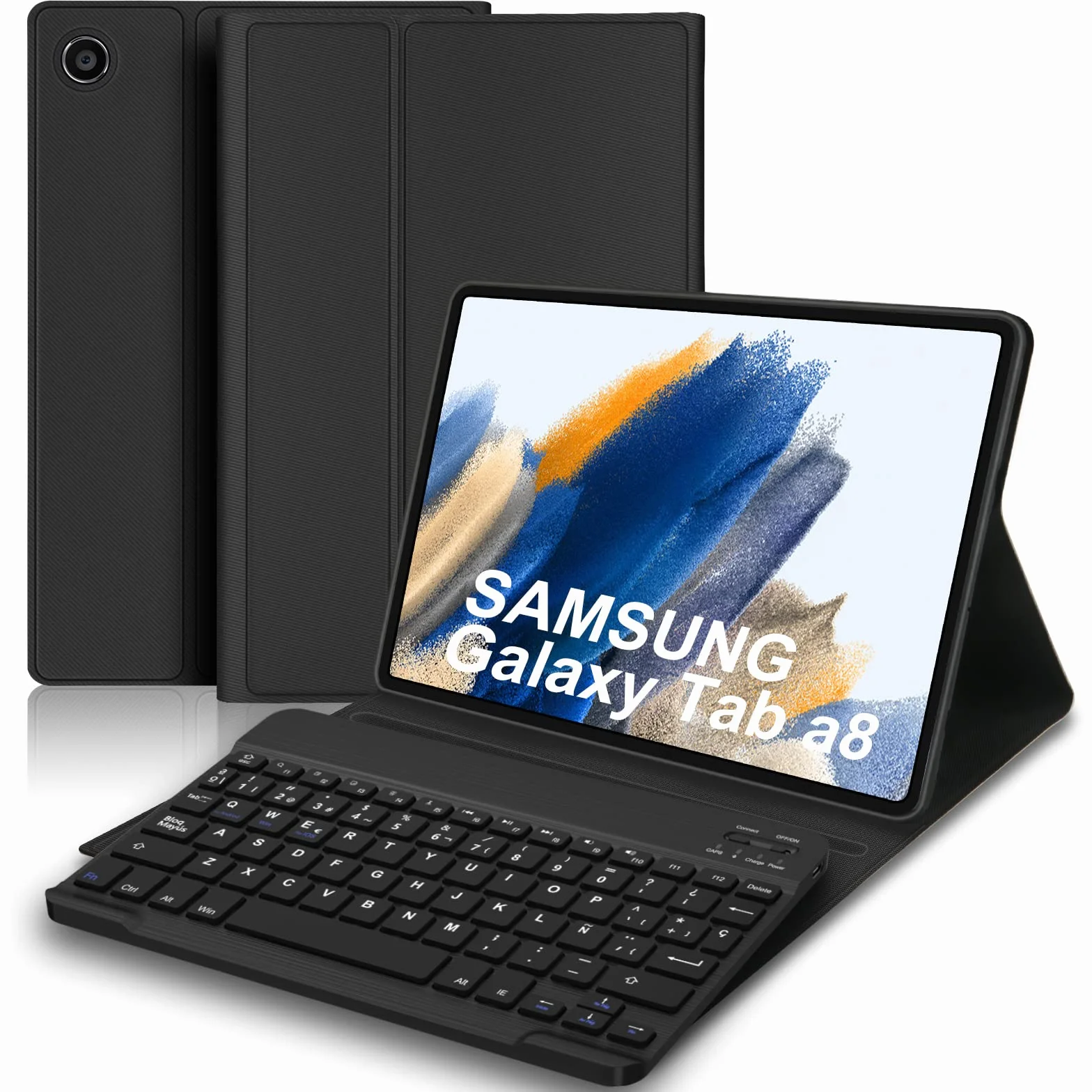 IVEOPPE Funda con Teclado para Samsung Galaxy Tab A8 10.5 2022/2021 (SM-X200/X205/X207), Funda de Cuero Ultra Delgada,Teclado Español Ñ Bluetooth Inalámbrico Magnético Desmontable, Negro