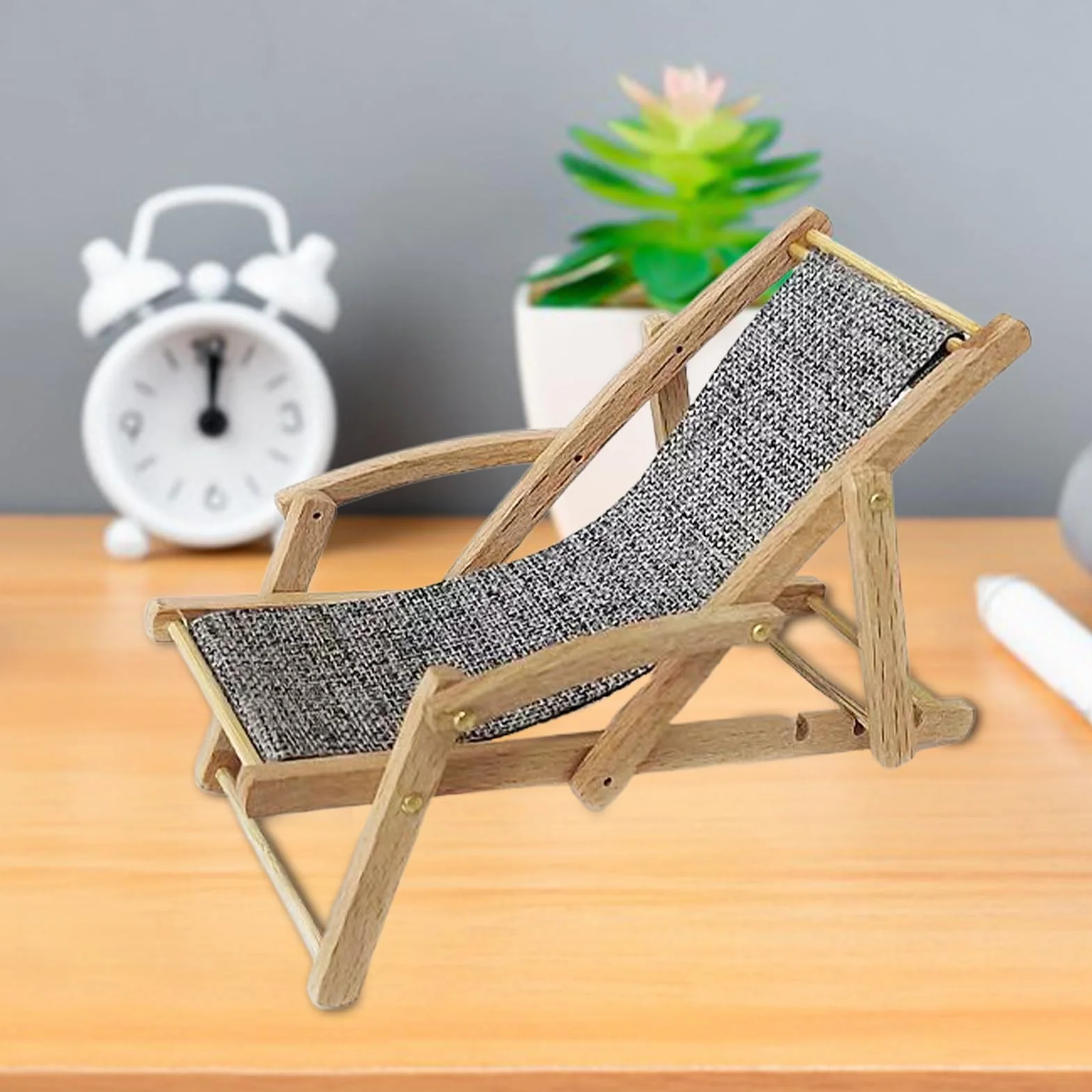 Mini Silla de Playa de Madera, Tumbona Miniatura para Decoración de Casa de Muñecas