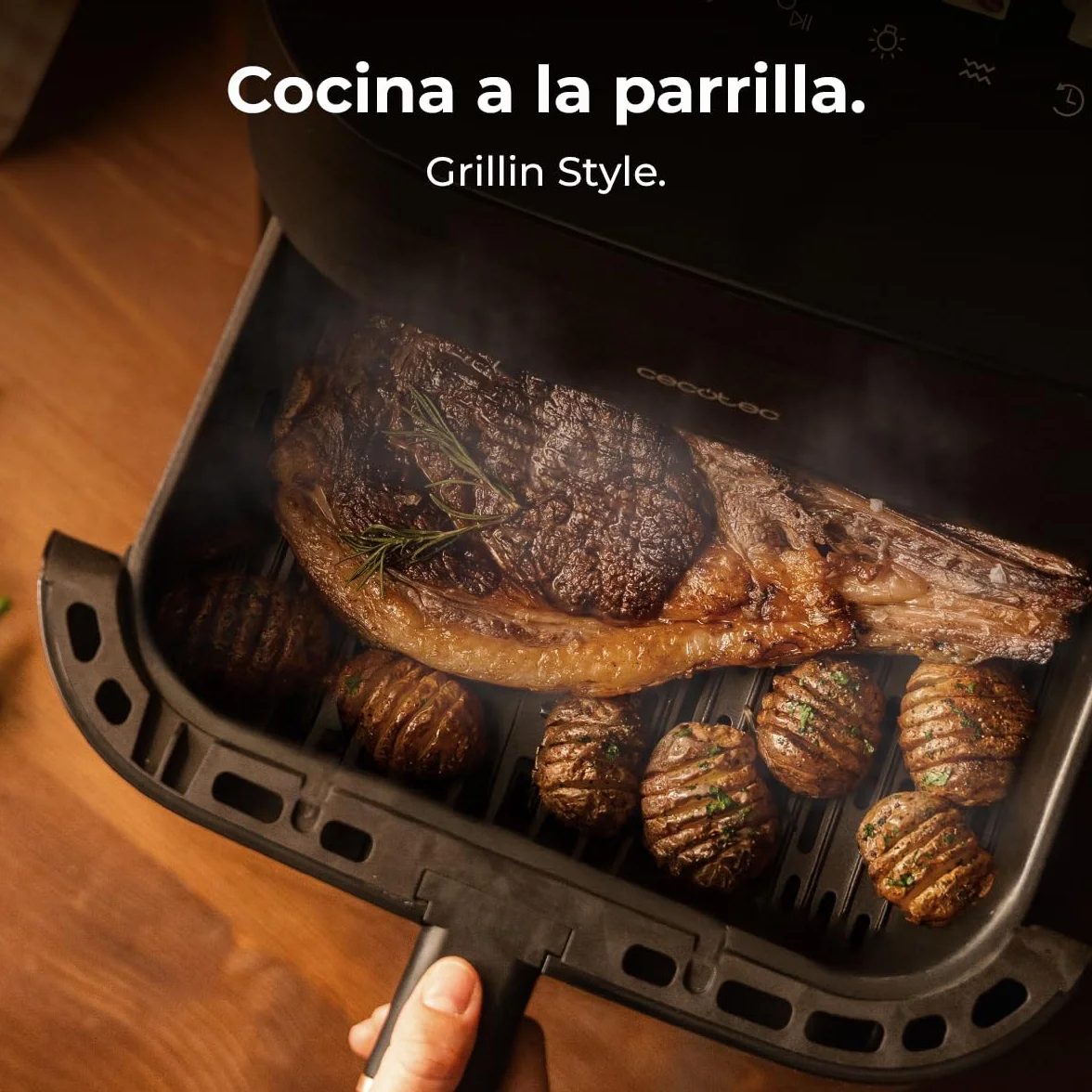 Cecotec Freidora de Aire 8,5L Doble Grill Ahumador Cecofry&Grill Smokin' 8500 Plus 2200W 10 Menús