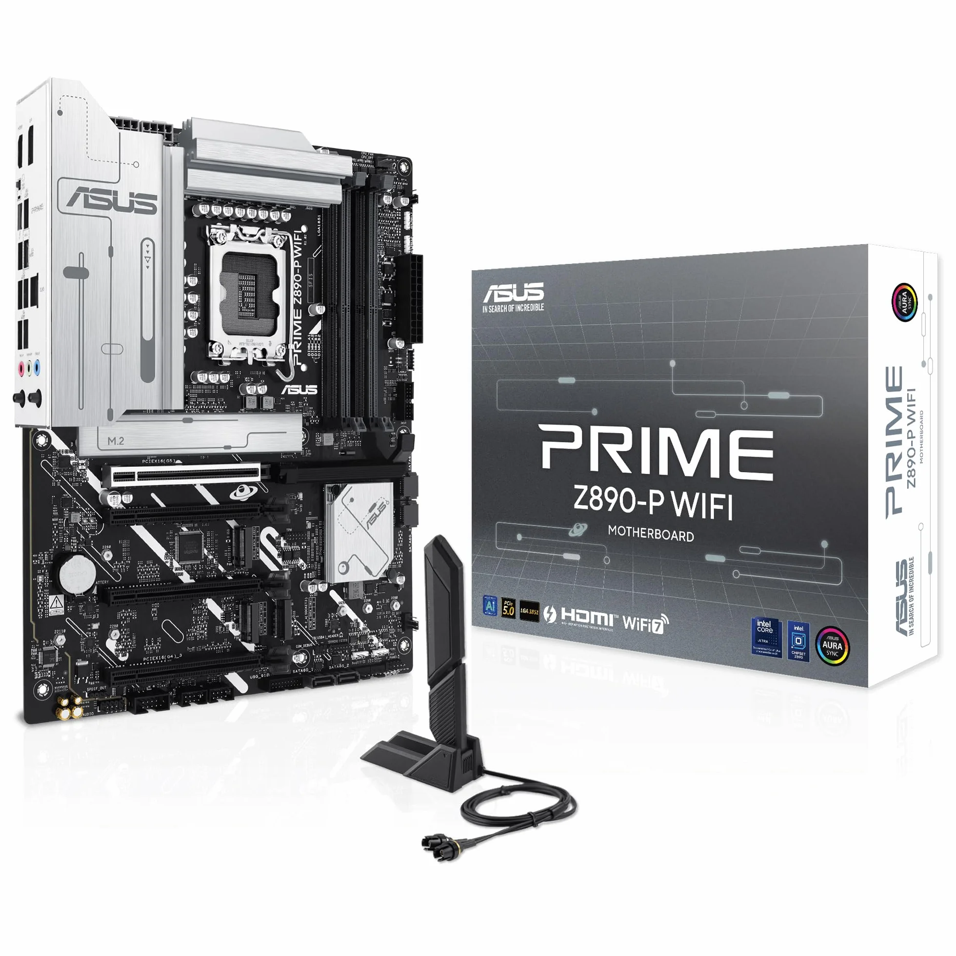 ASUS Prime Z890-P WiFi - Placa Base ATX, 14+1+2+1 (80A) etapas de Potencia, DDR5, PCIe 5.0 Compatible con GPU de última generación, Puerto Thunderbolt 4 USB Tipo-C, Wi-Fi 7, Antena Q