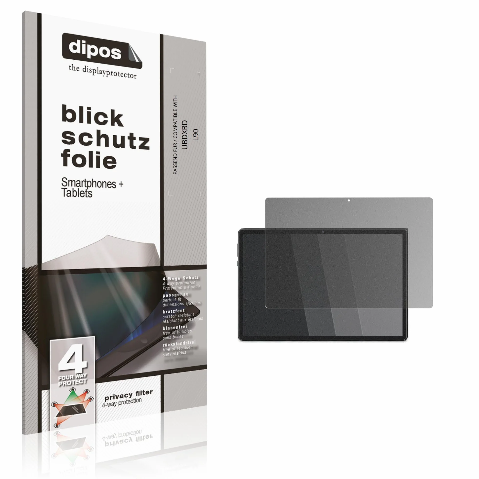 dipos Protector de Pantalla Antiespía para UBDXBD L90 | Película protectora mate, filtro de privacidad 4 vías, ajuste perfecto, antiarañazos, sin burbujas, autoadhesivo
