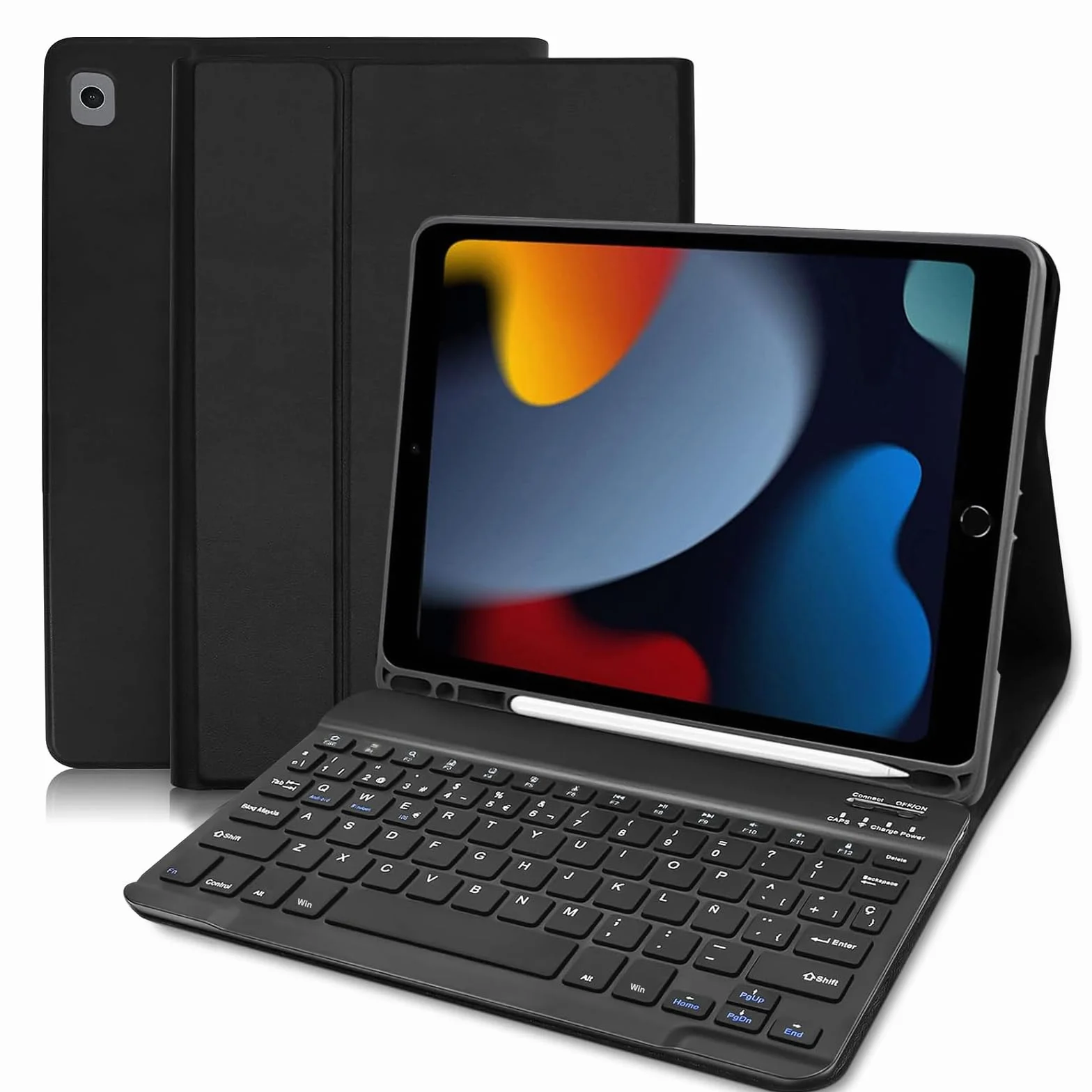 Funda con Teclado iPad 9a generación, Funda Teclado para iPad 10.2 Pulgadas(iPad 9th/ 8th/ 7th), Desmontable Teclado Español Ñ para iPad 9ª Gen / 8ª Gen / 7ª Gen/iPad Air 3/ iPad Pro 10.5, Negro