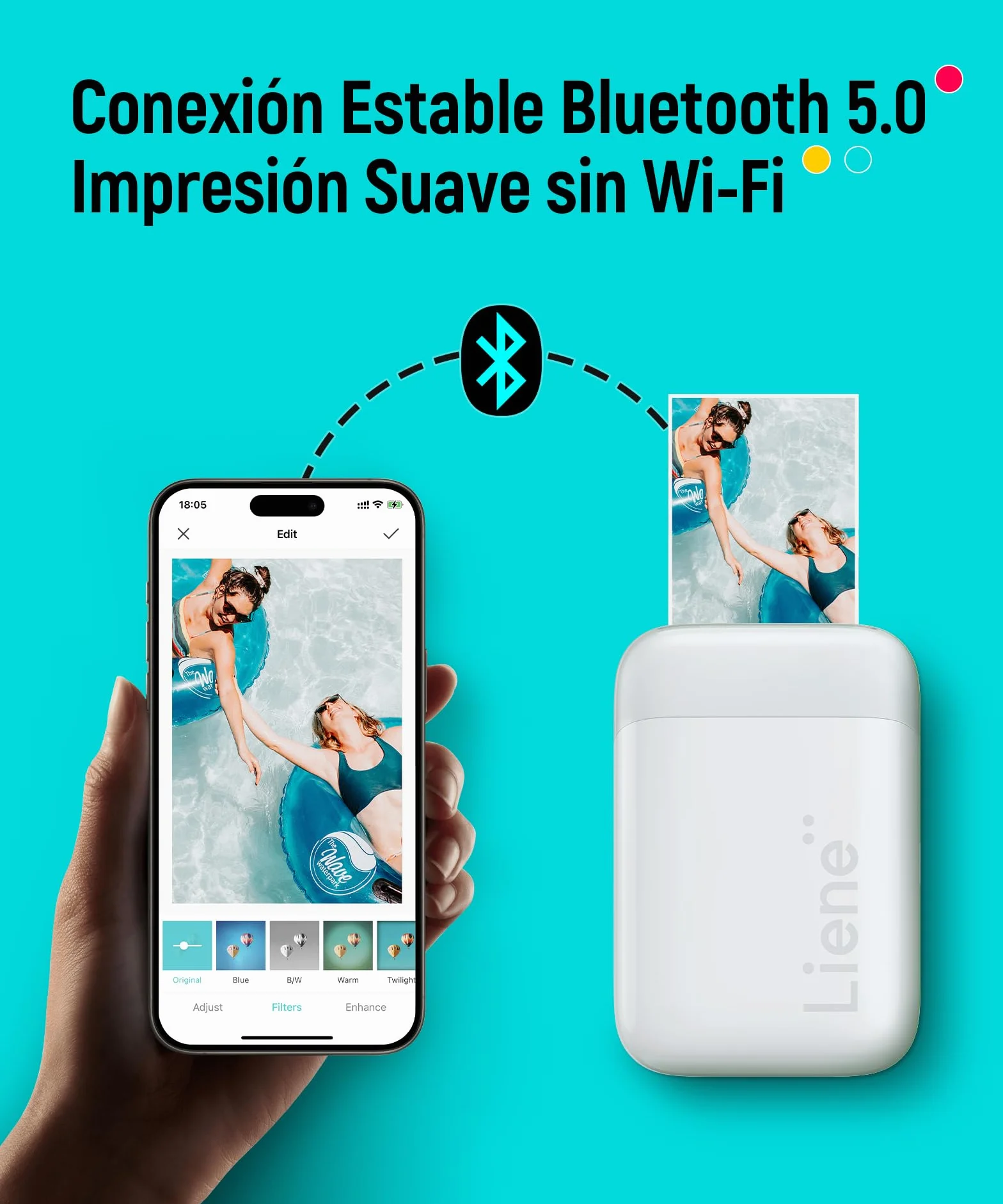 Liene Pearl K100 Mini Impresora Fotográfica instantánea, Bluetooth Impresora Movil Portatil con 50 Zink Papeles Fotográfico Adhesivos, 2x3, para iOS/Android Smartphone, Blanco
