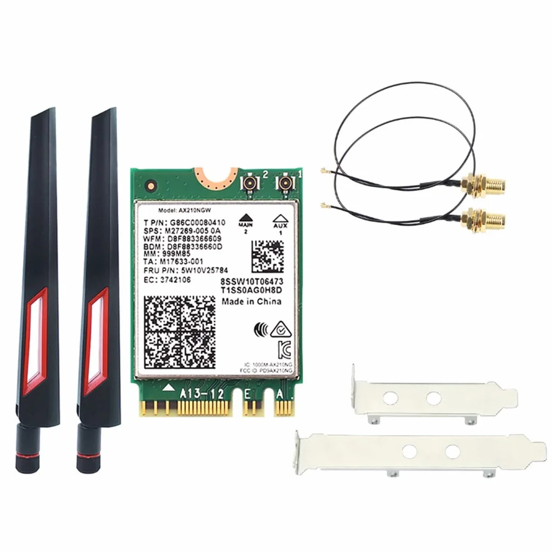 Wi-Fi 6E AX210 Tarjeta InaláMbrica 2400Mbps Bluetooth 5.2 Kit de Escritorio 802.11Ax 2.4G/5Ghz/6Ghz AX210NGW, con Antena 10DBi