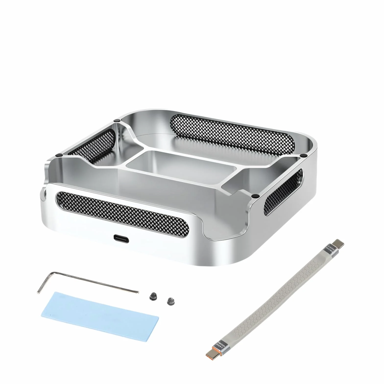 Soporte de refrigeración de aluminio fabricado con precisión para computadora pequeña con área de almacenamiento incluida y soporte vertical de seguridad para laptop, portátil para escritorio
