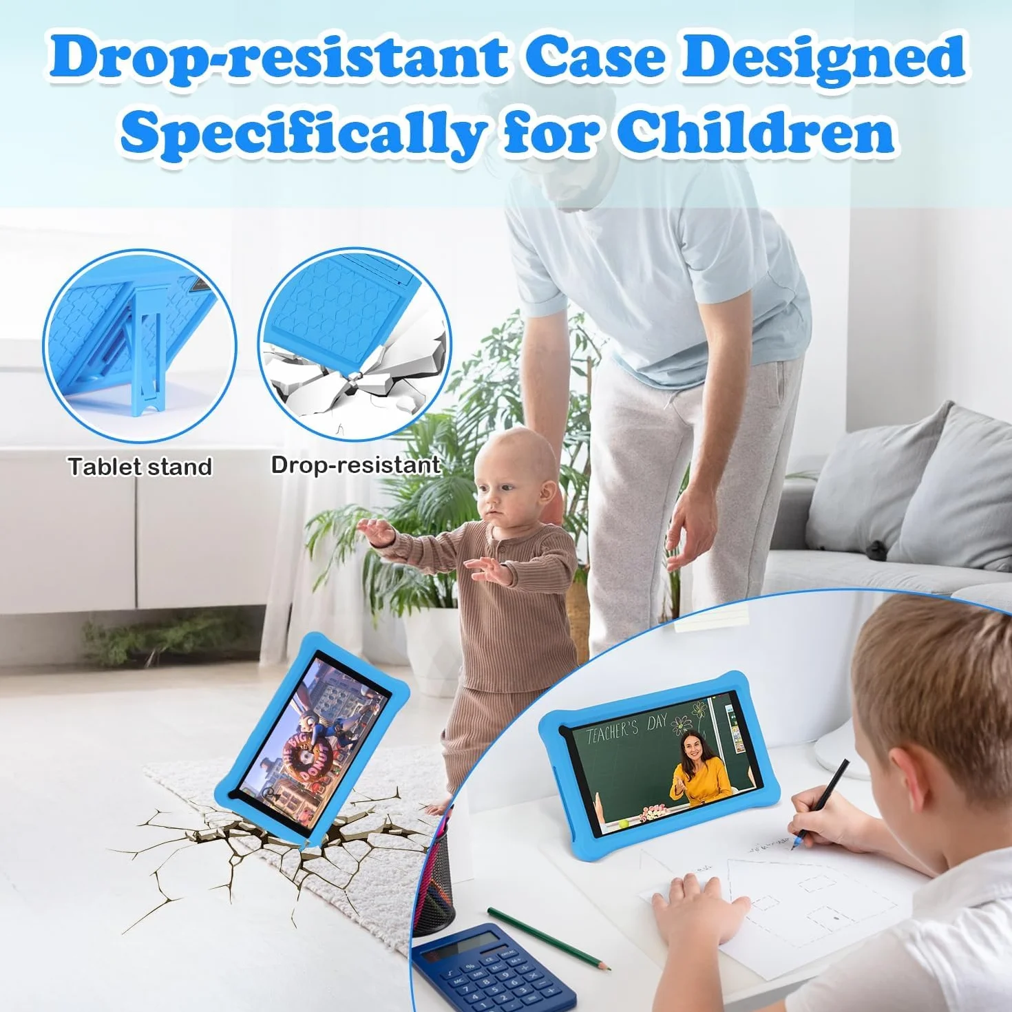Tablet para Niños 7 Pulgadas, Tablet Android 13 con 8GB RAM 64GB ROM (mpliable 256 GB), Control Parental, Pantalla IPS HD, GMS Certified, WiFi, Tableta Niños Educativo con Funda de EVA (Azul)