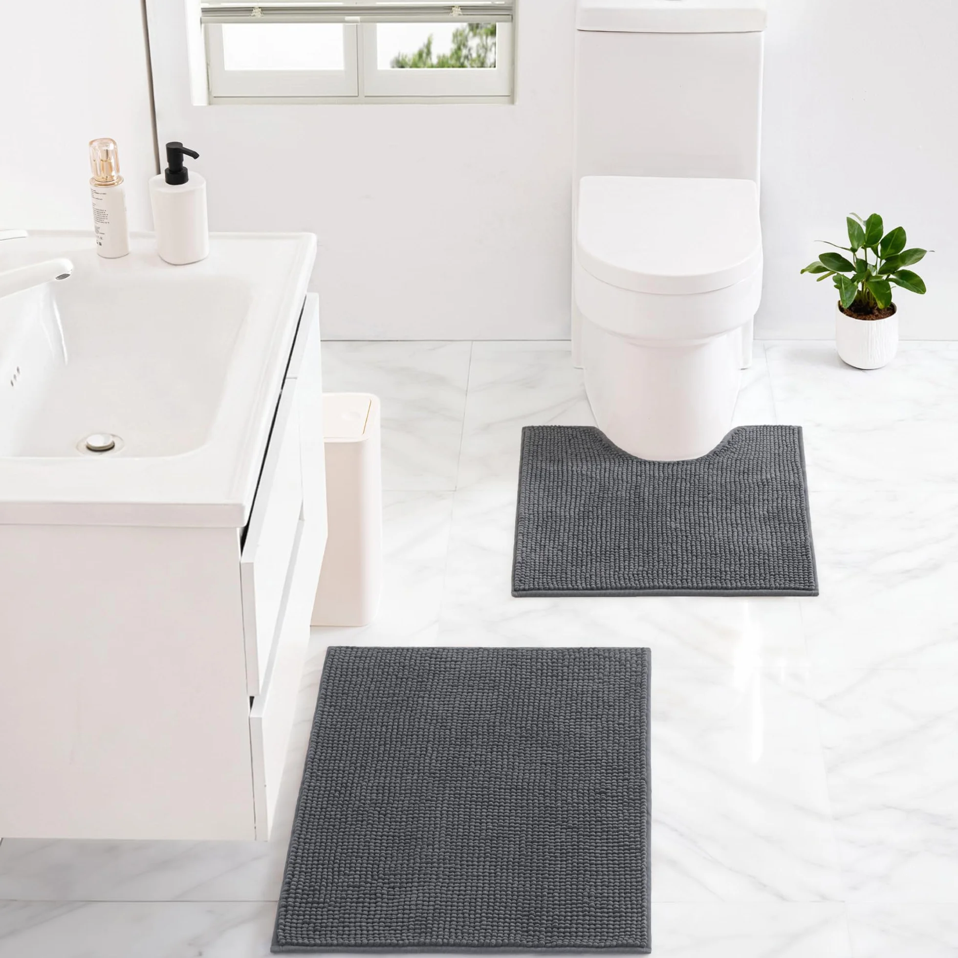 Alfombra de Baño de Chenilla Exclusivo Mezcla Secado Rápido Antideslizante 40x60 cm Gris