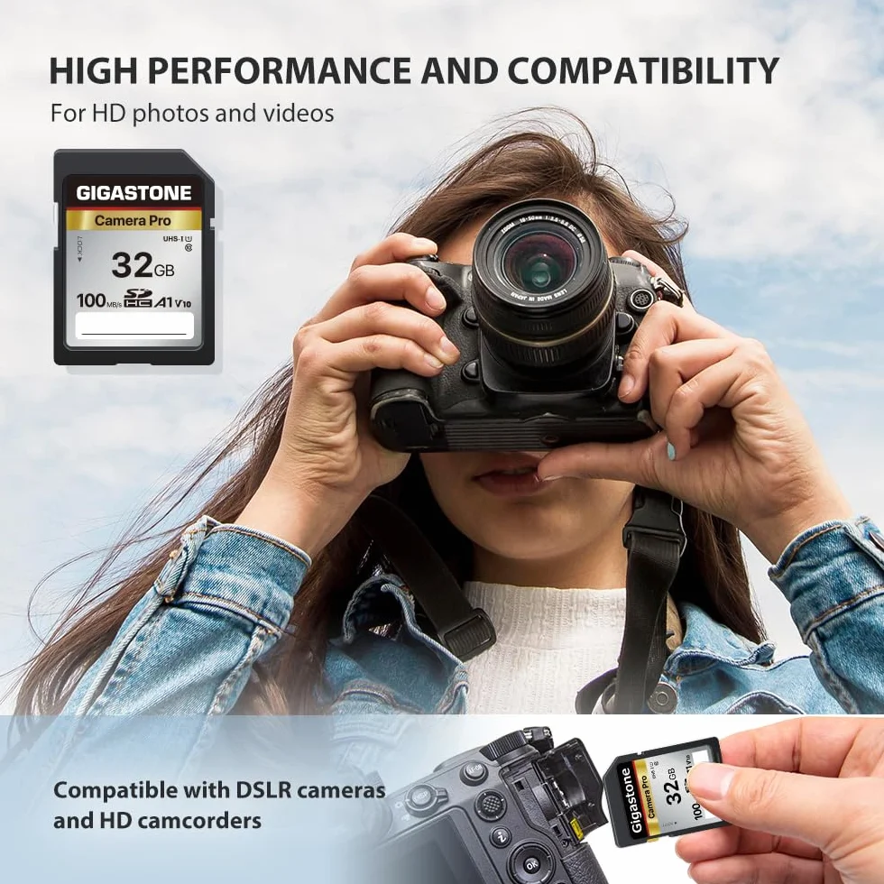 【5 Años Recuperación de Datos Gratis】 GIGASTONE 32GB SD Card 1 Minicase V10 SDHC Memory Card High Speed Full HD Video Compatible with Canon Sony Kodak Olympus Digital Camera