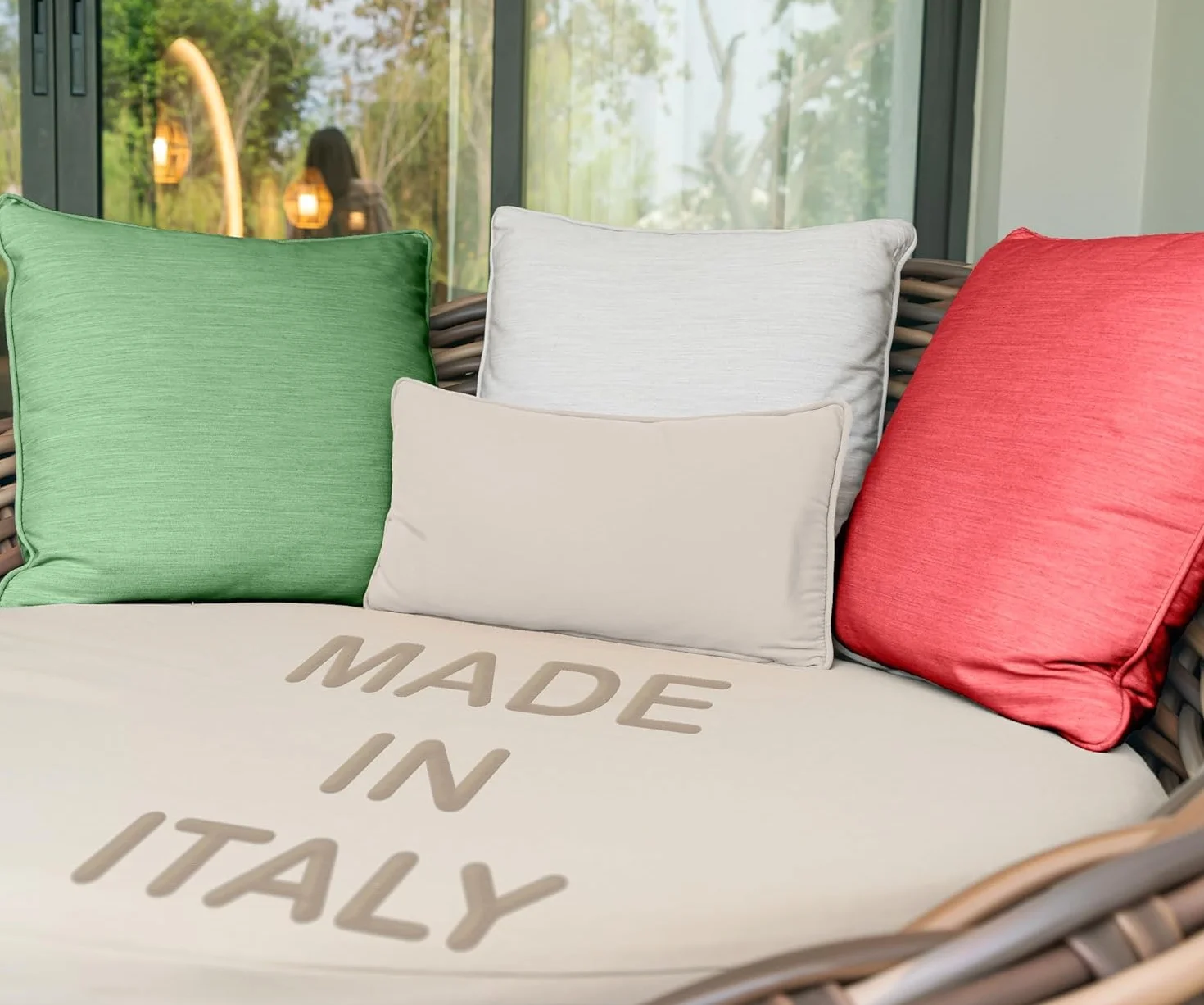 Set de 3 Cojines de Exterior para Sillones y Sofá de Jardín – Desenfundables con Cremallera, Resistentes, Verde Maranza