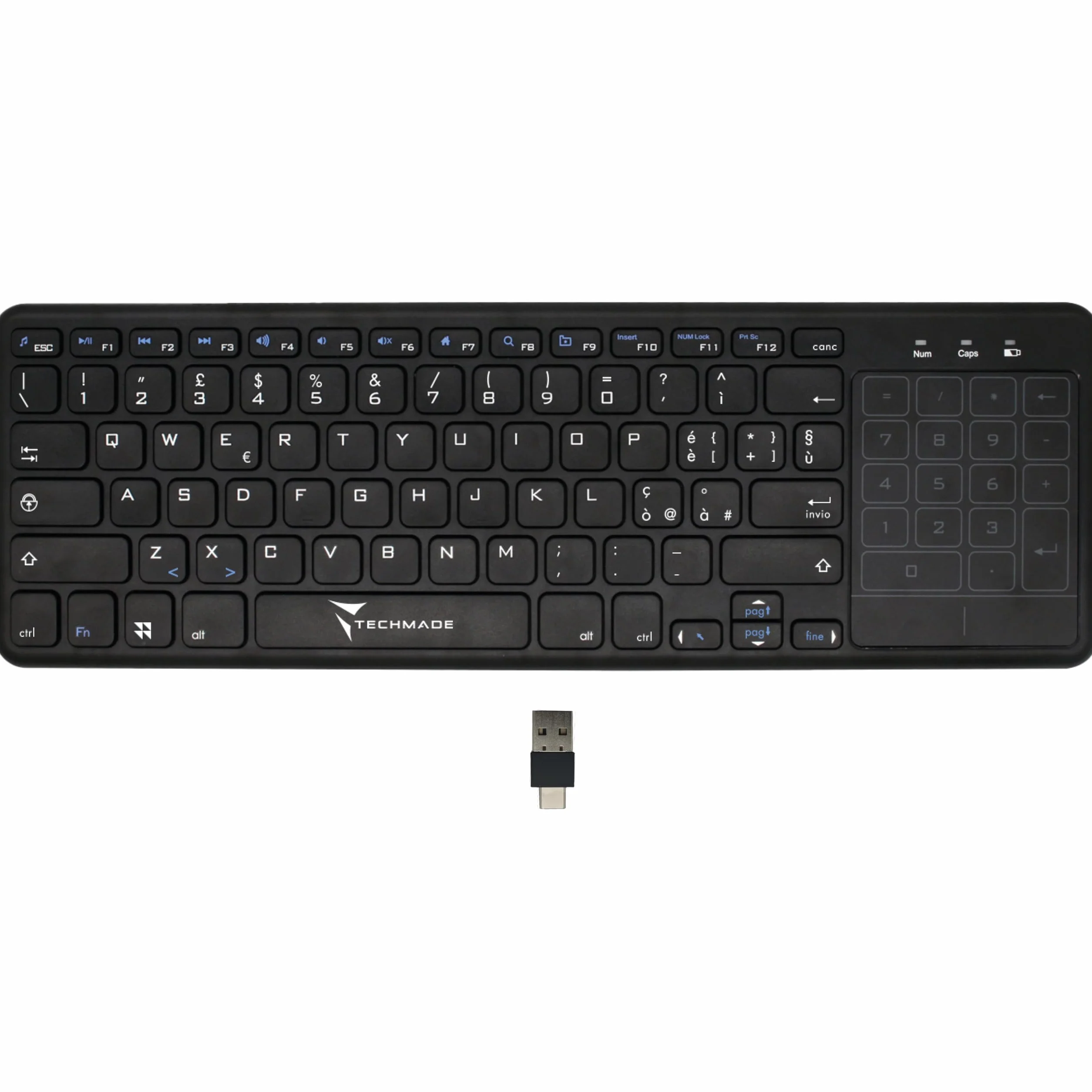 Techmade Teclado Inalámbrico con Touchpad Integrado - Compatible con PC, Smart TV, Tablet, Smartphone | Conexión USB-A y USB-C | Tecnología Wireless 2,4 GHz