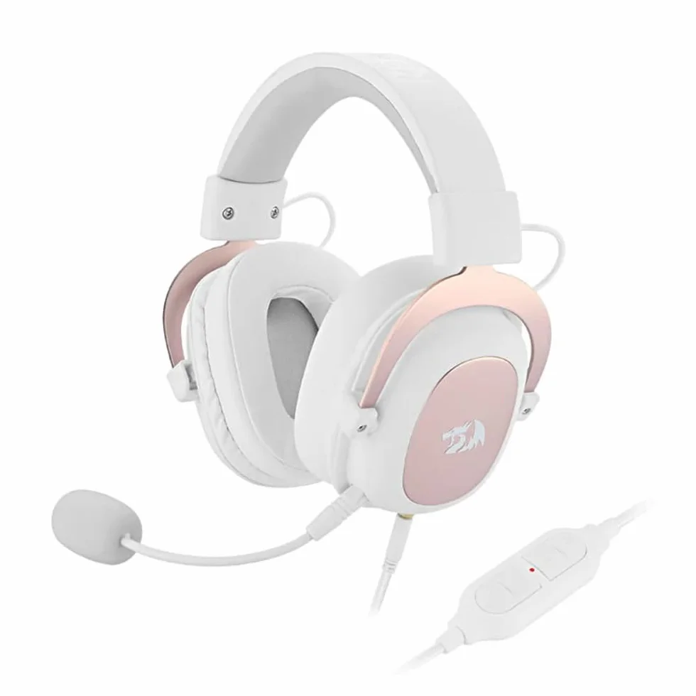 Redragon H510W ZEUS 2 WHITE - Auriculares Gaming con Cable - Audio de Alta Definición + Potentes Bajos - Cascos blancos con Micrófono para PC, Móvil, PS4 - Sonido 7.1 Virtual