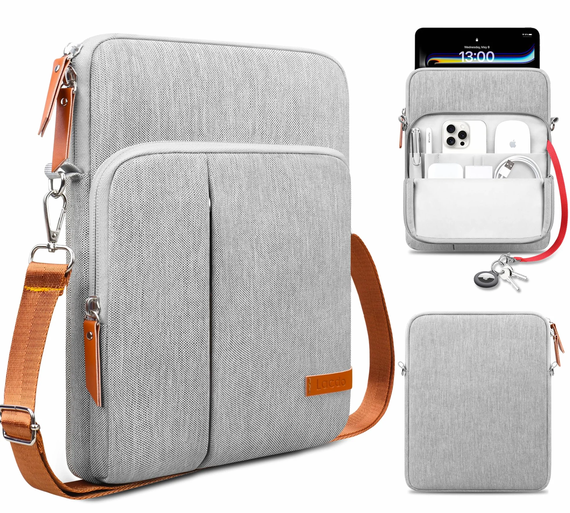 Lacdo Bolsa de Funda para Tableta para 11" iPad A16 2025, 11" iPad Air M4 M3 M2 2026-2024, 11" iPad Pro M5 M4, 10.9" 10.2" iPad, 10.9" iPad Air, 10.5" iPad Pro, iPad Air 3 2, Galaxy Tab A9+, Gris