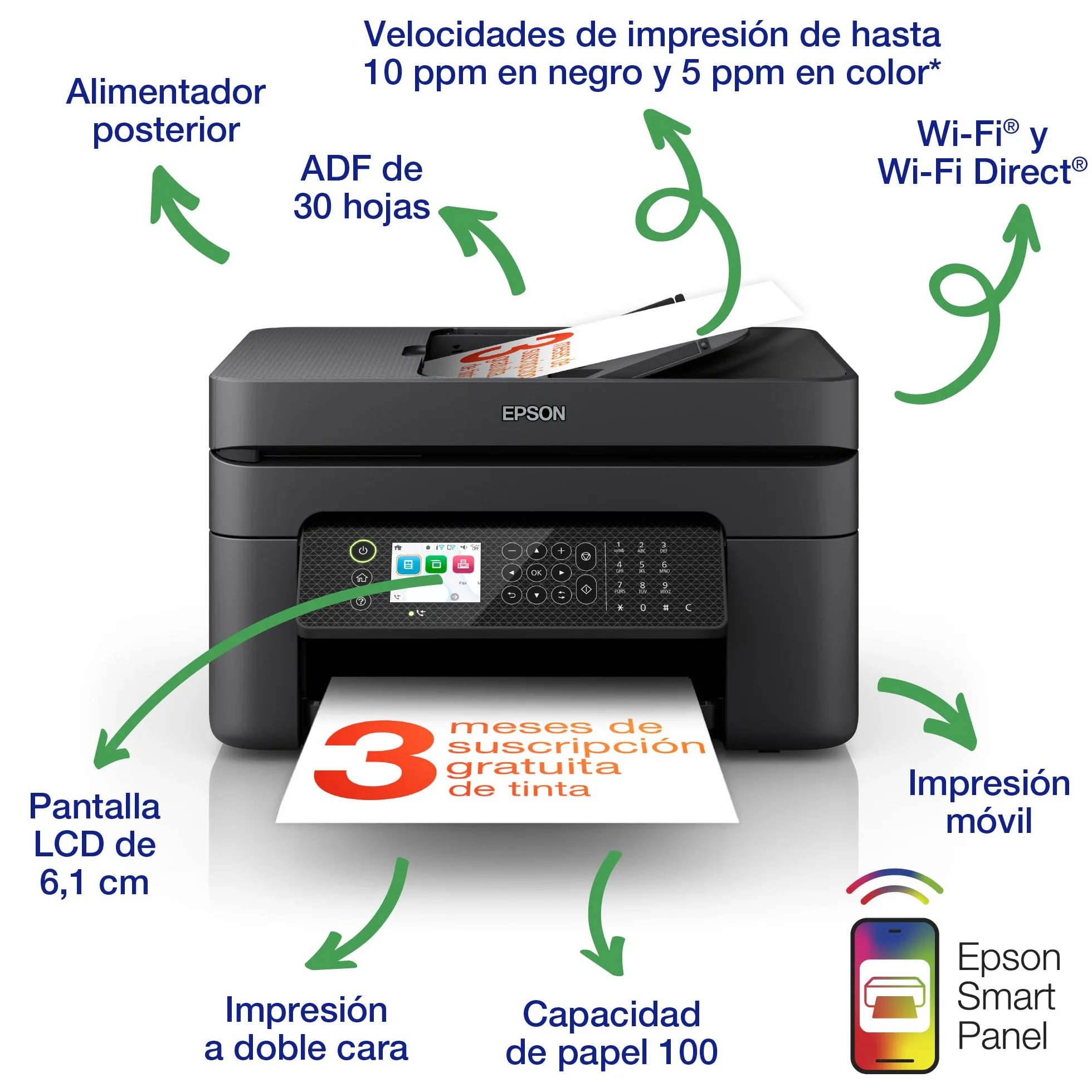 Epson Impresora de inyección de Tinta multifunción Workforce WF-2950DWF A4 con conectividad inalámbrica